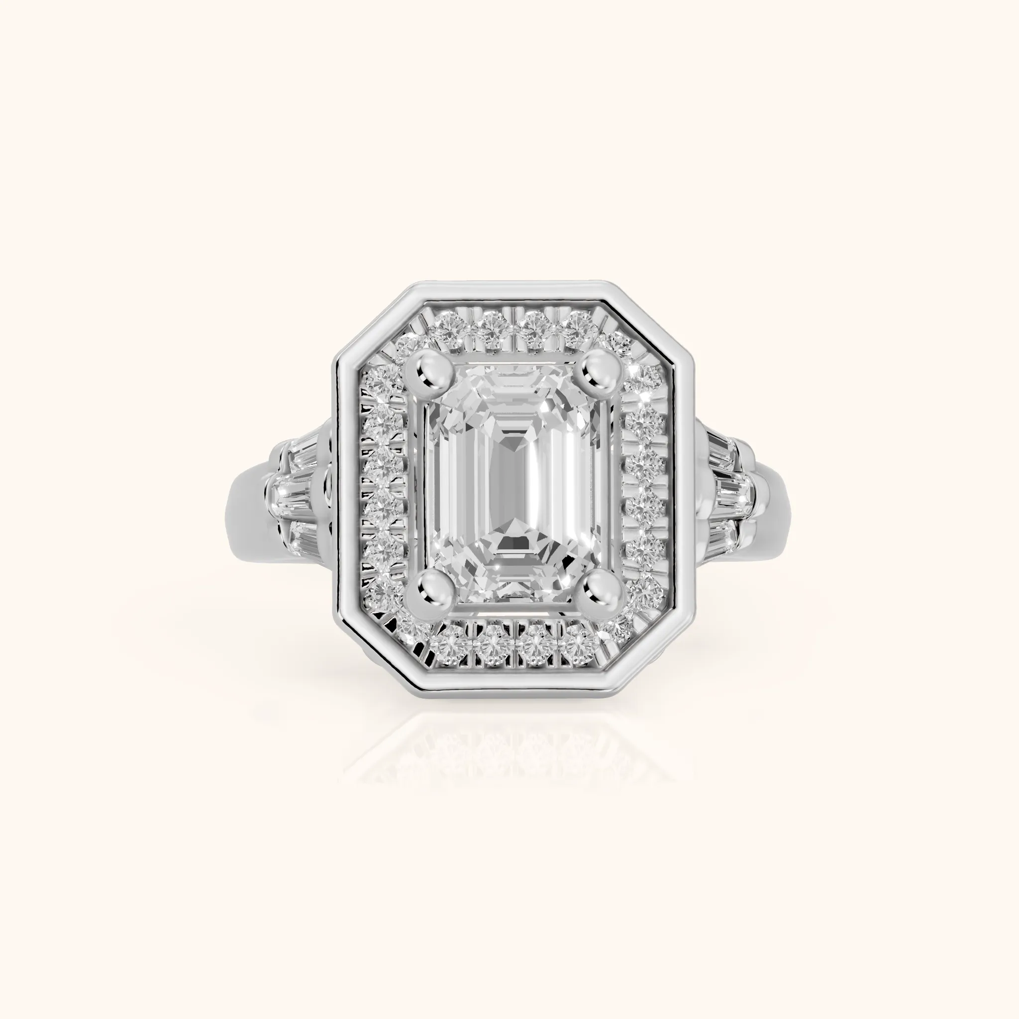 Milan Deco Halo Emerald Diamond Engagement Ring in Platinum — view 1