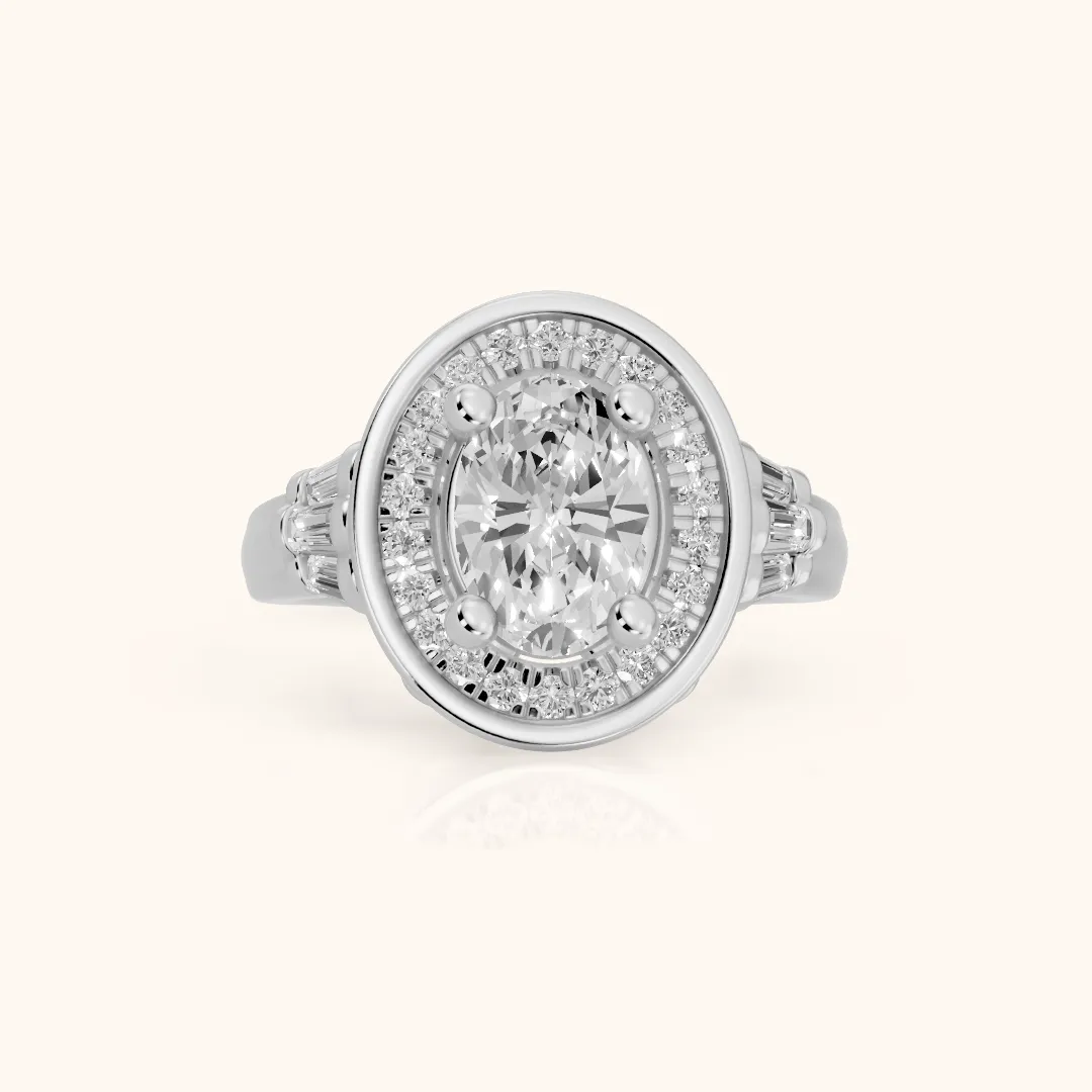 Milan Deco Halo Oval Diamond Engagement Ring in Platinum — view 2