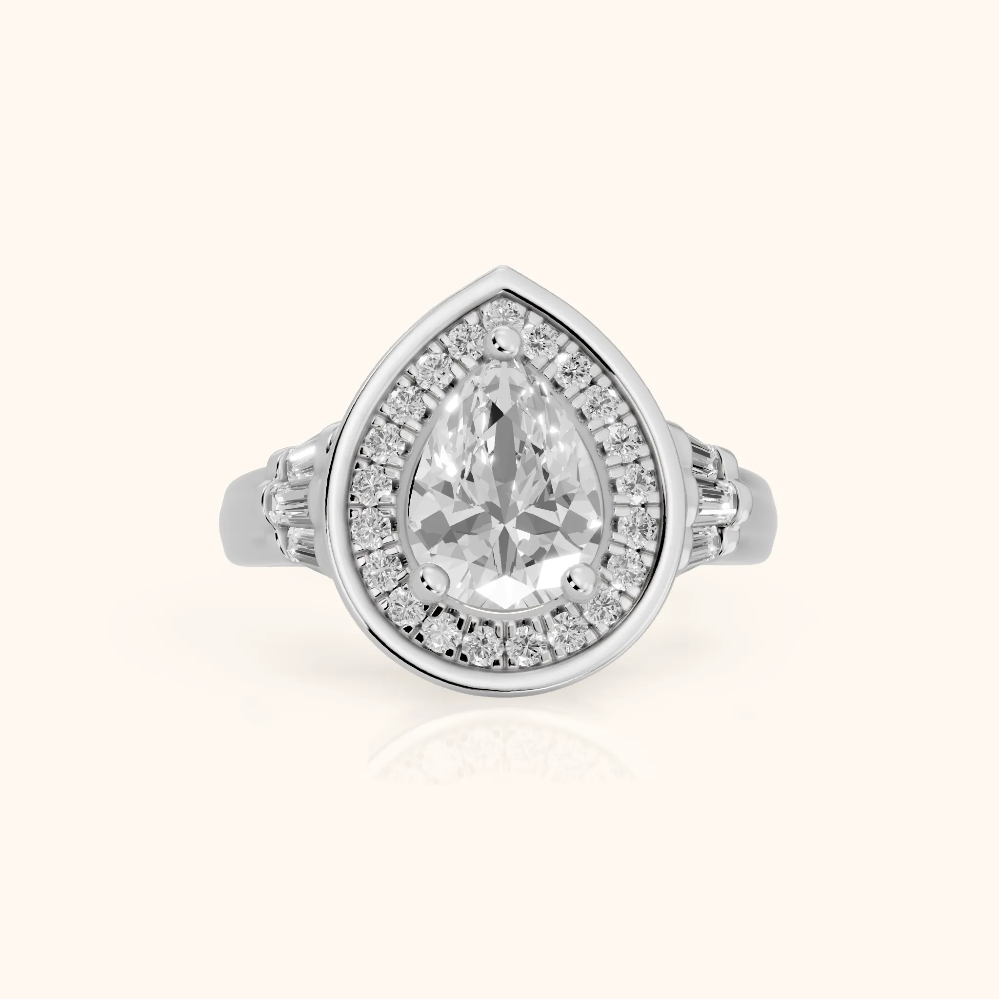 Milan Deco Halo Pear Diamond Engagement Ring in White Gold — view 1