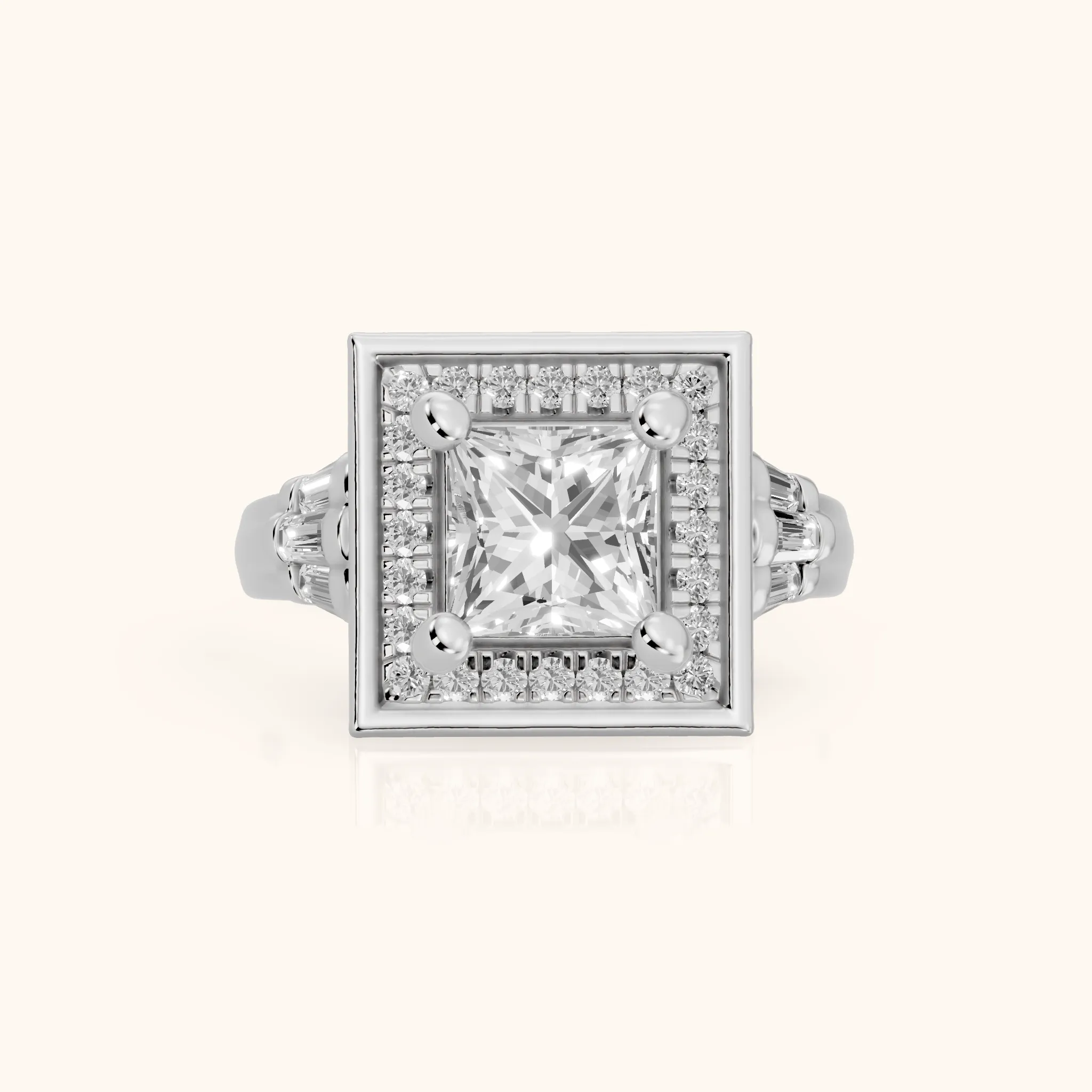 Milan Deco Halo Princess Diamond Engagement Ring in White Gold — view 1