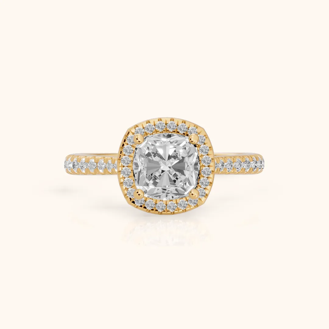 Pasco Halo Micropavé Cushion Diamond Engagement Ring in Yellow Gold — view 2