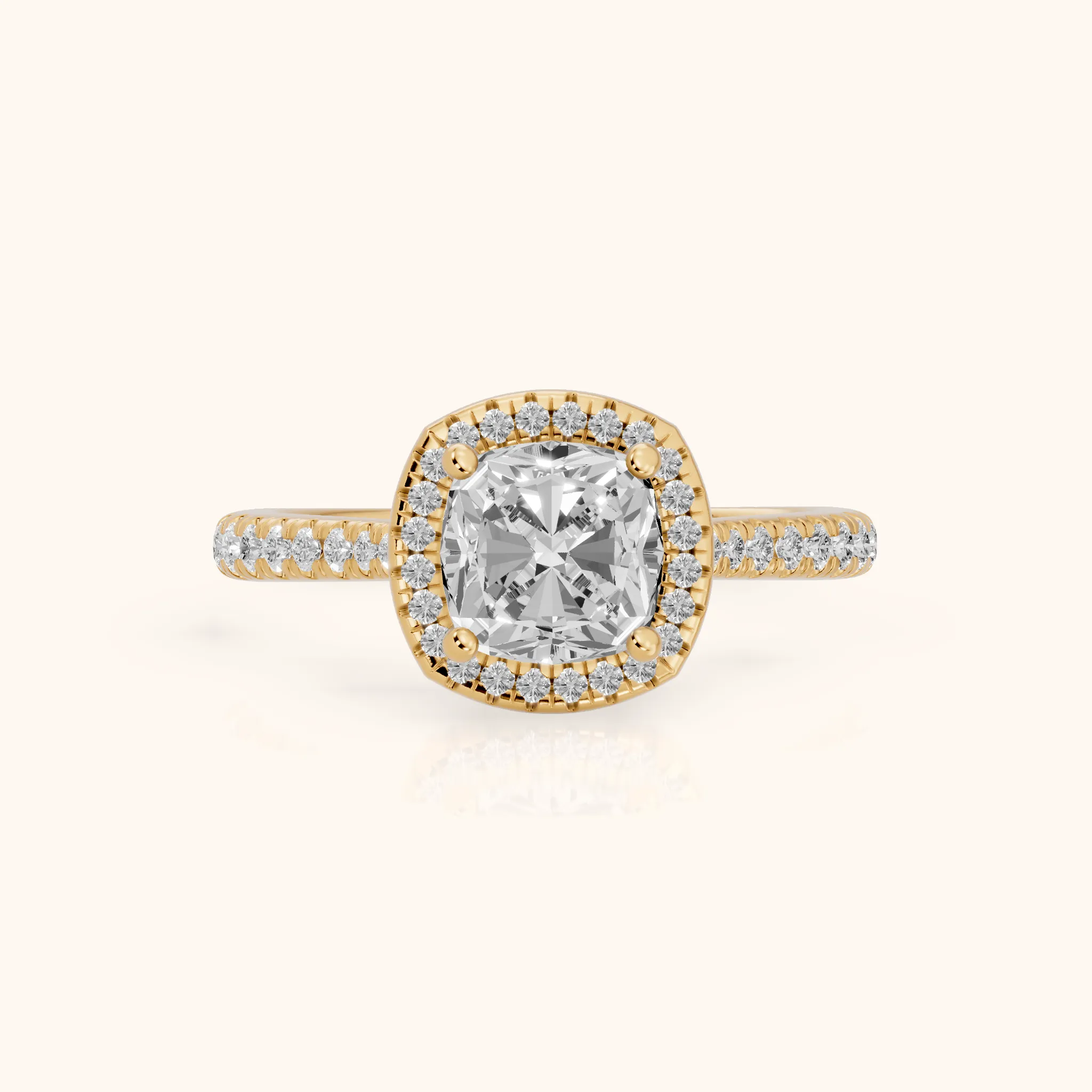 Pasco Halo Micropavé Cushion Diamond Engagement Ring in Yellow Gold — view 1