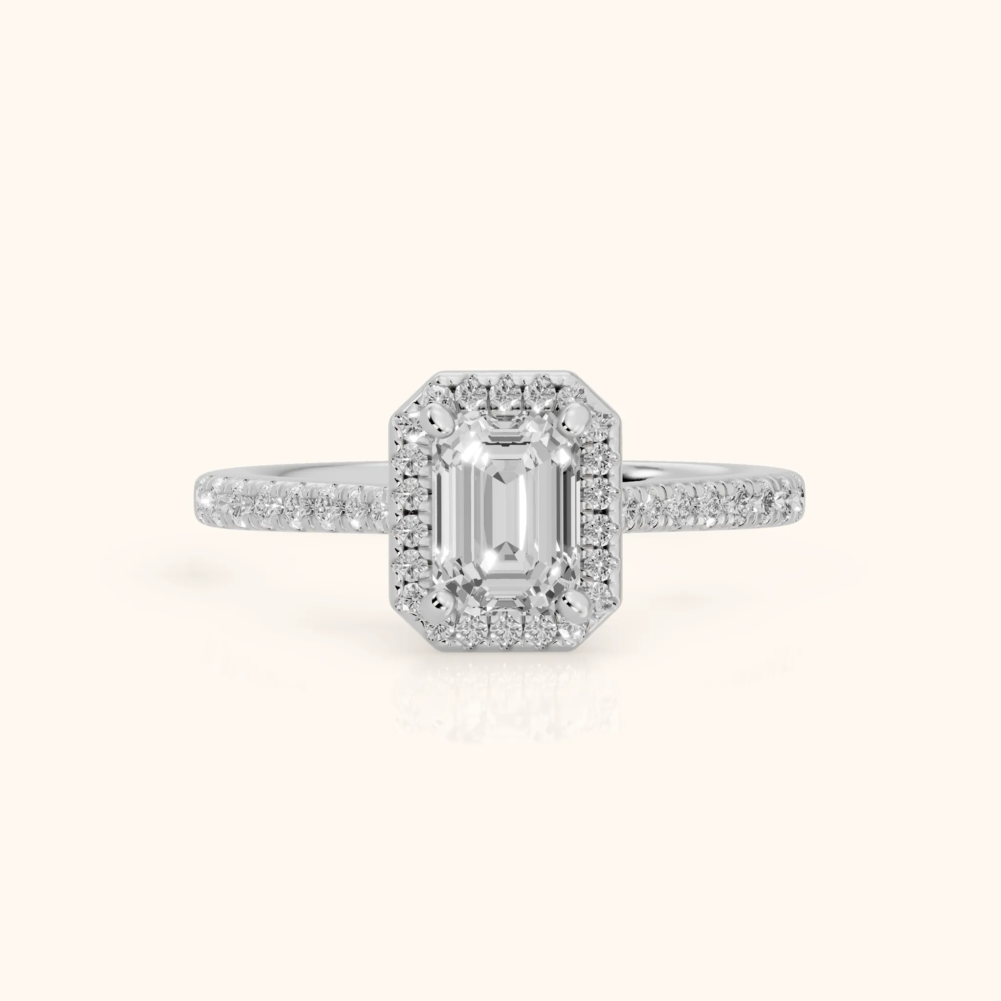 Pasco Halo Micropavé Emerald Diamond Engagement Ring in Silver — view 1