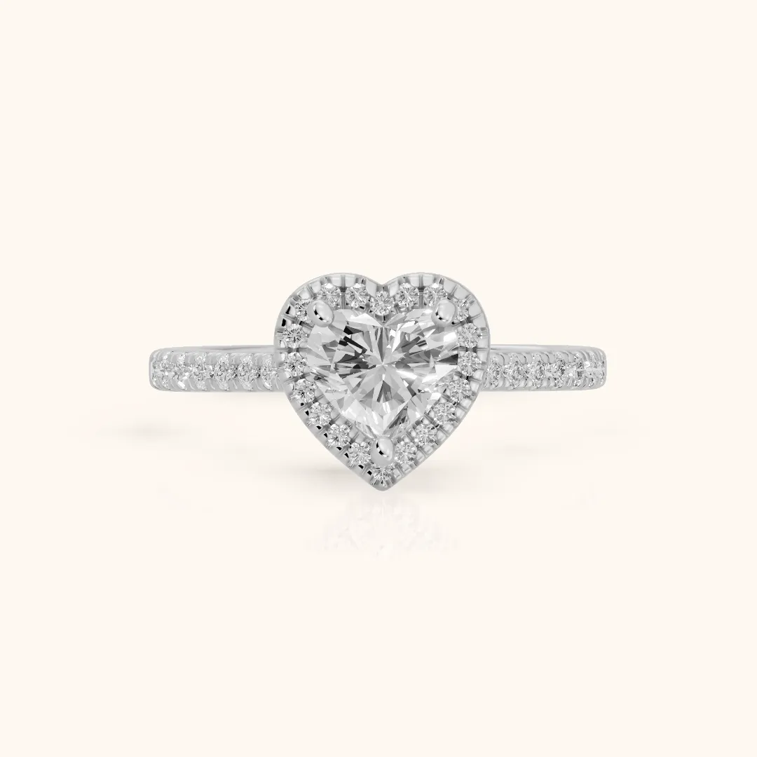 Pasco Halo Micropavé Heart Diamond Engagement Ring in Platinum — view 2