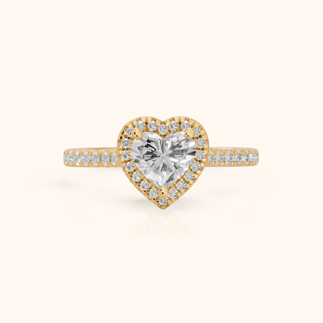 Pasco Halo Micropavé Heart Diamond Engagement Ring in Yellow Gold — view 2