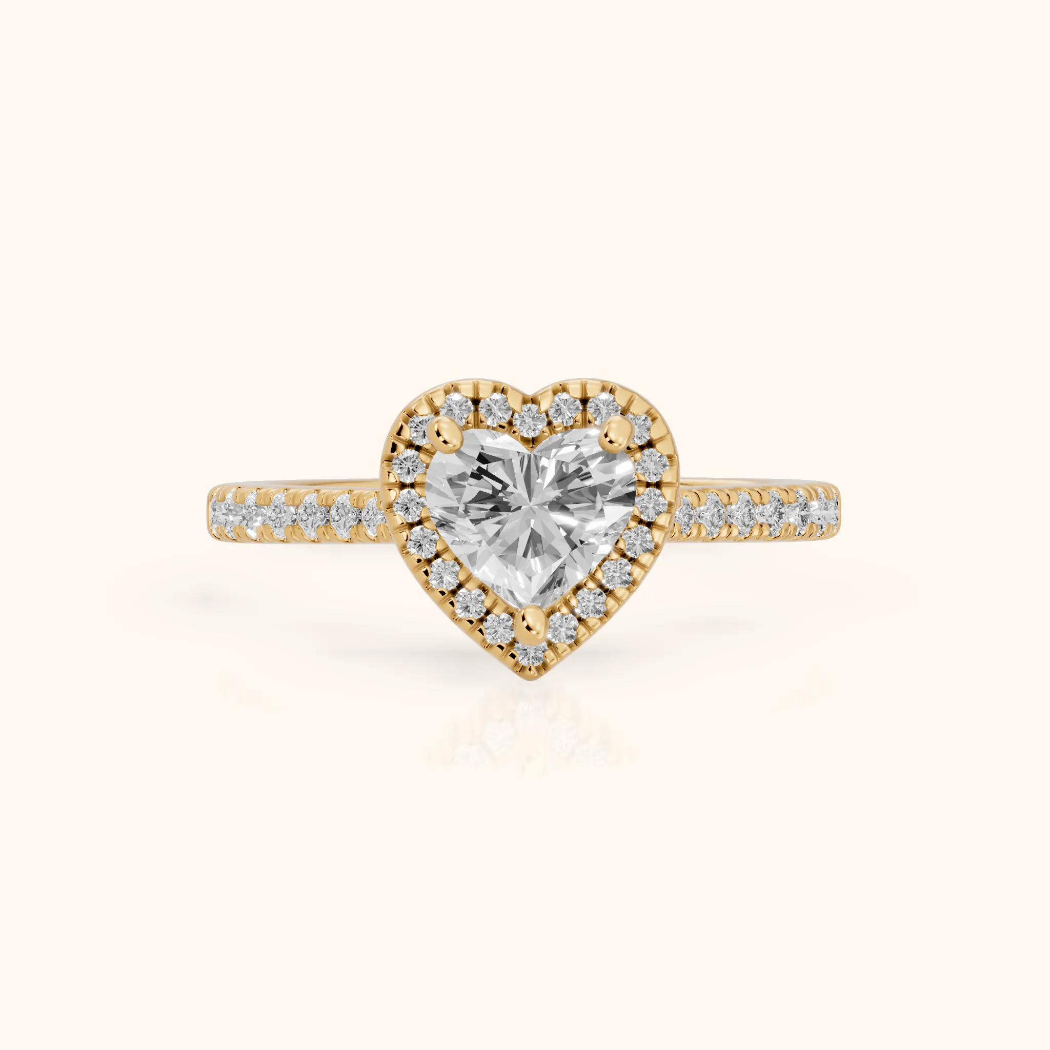 Pasco Halo Micropavé Heart Diamond Engagement Ring in Yellow Gold — view 1