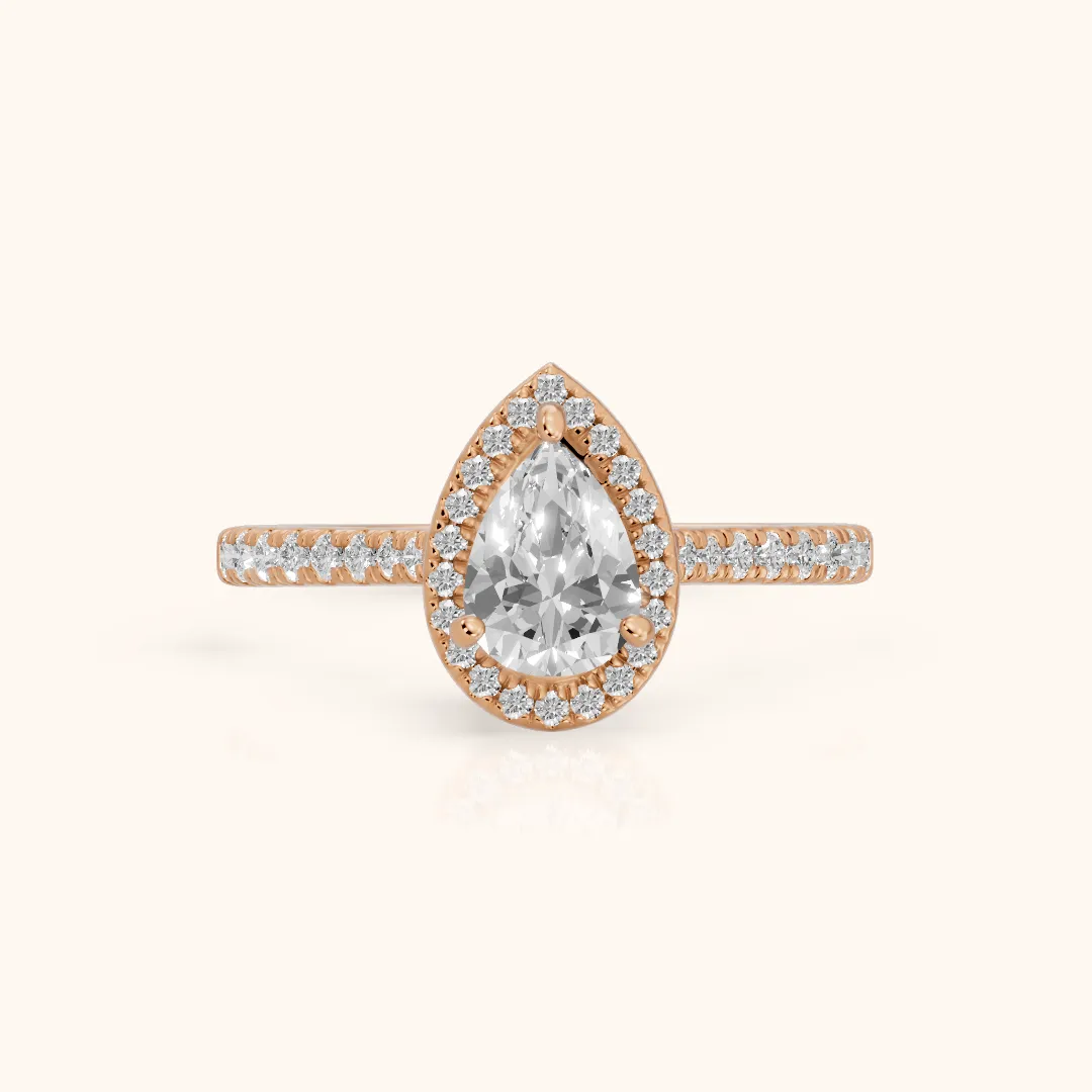 Pasco Halo Micropavé Pear Diamond Engagement Ring in Rose Gold — view 2