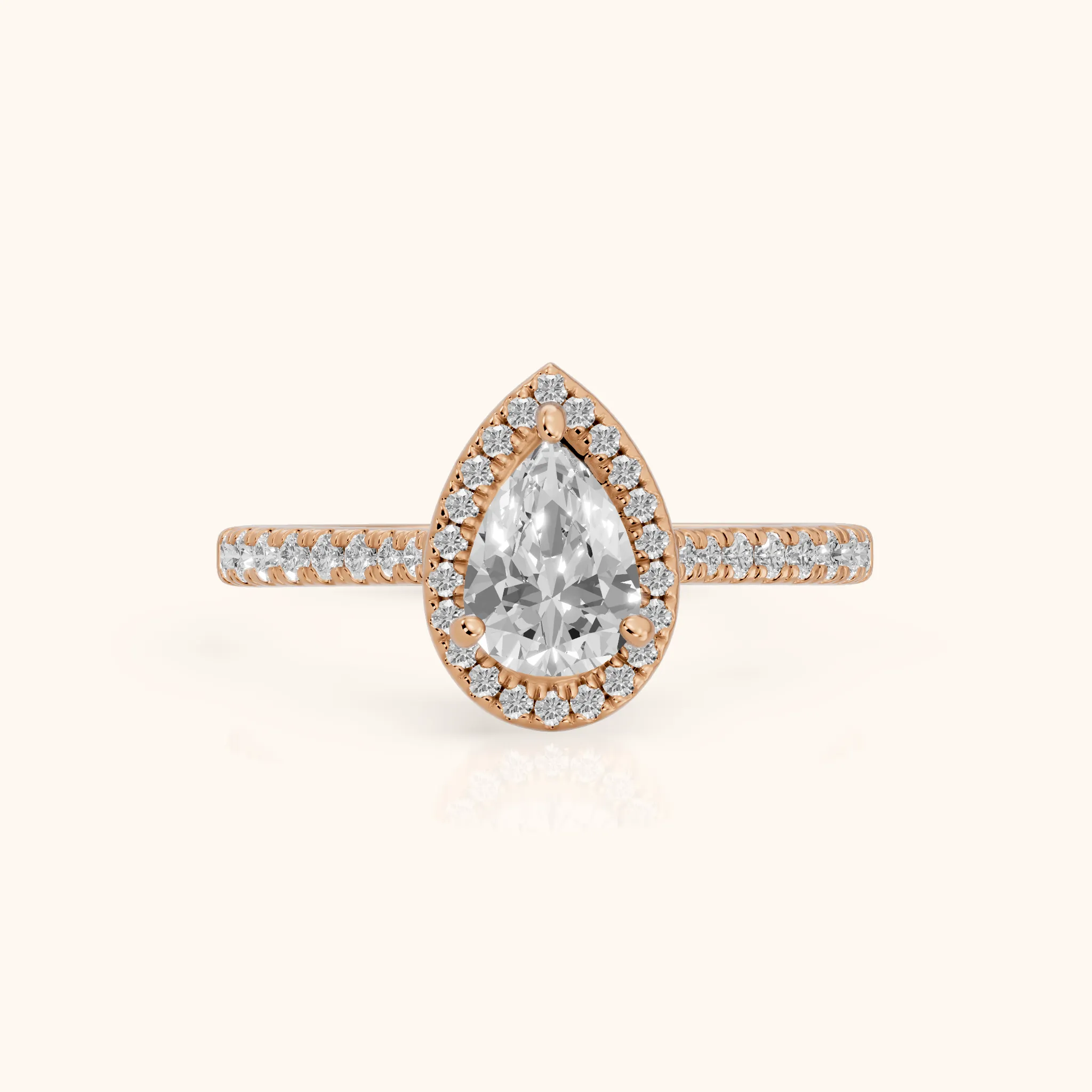 Pasco Halo Micropavé Pear Diamond Engagement Ring in Rose Gold — view 1