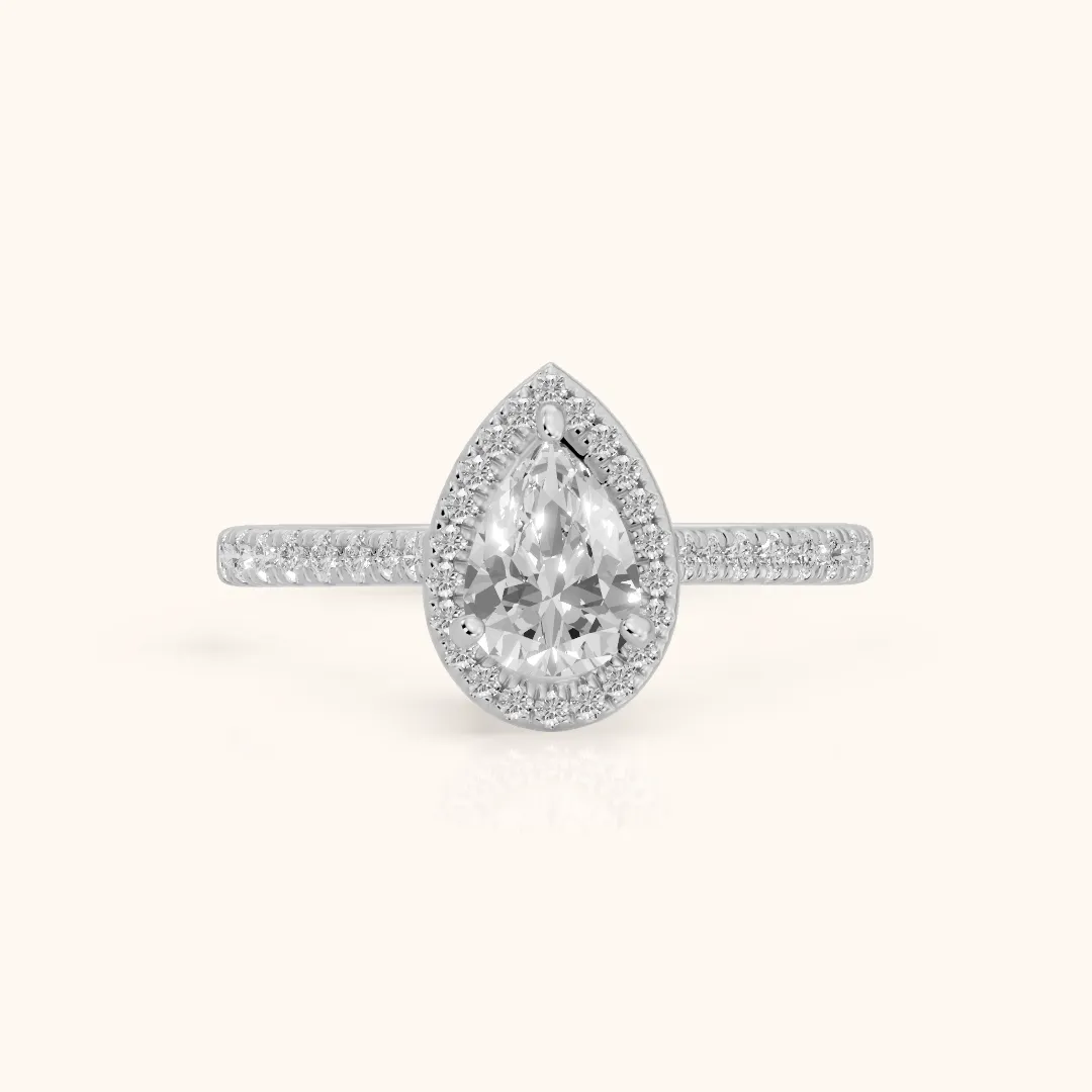 Pasco Halo Micropavé Pear Diamond Engagement Ring in Silver — view 2