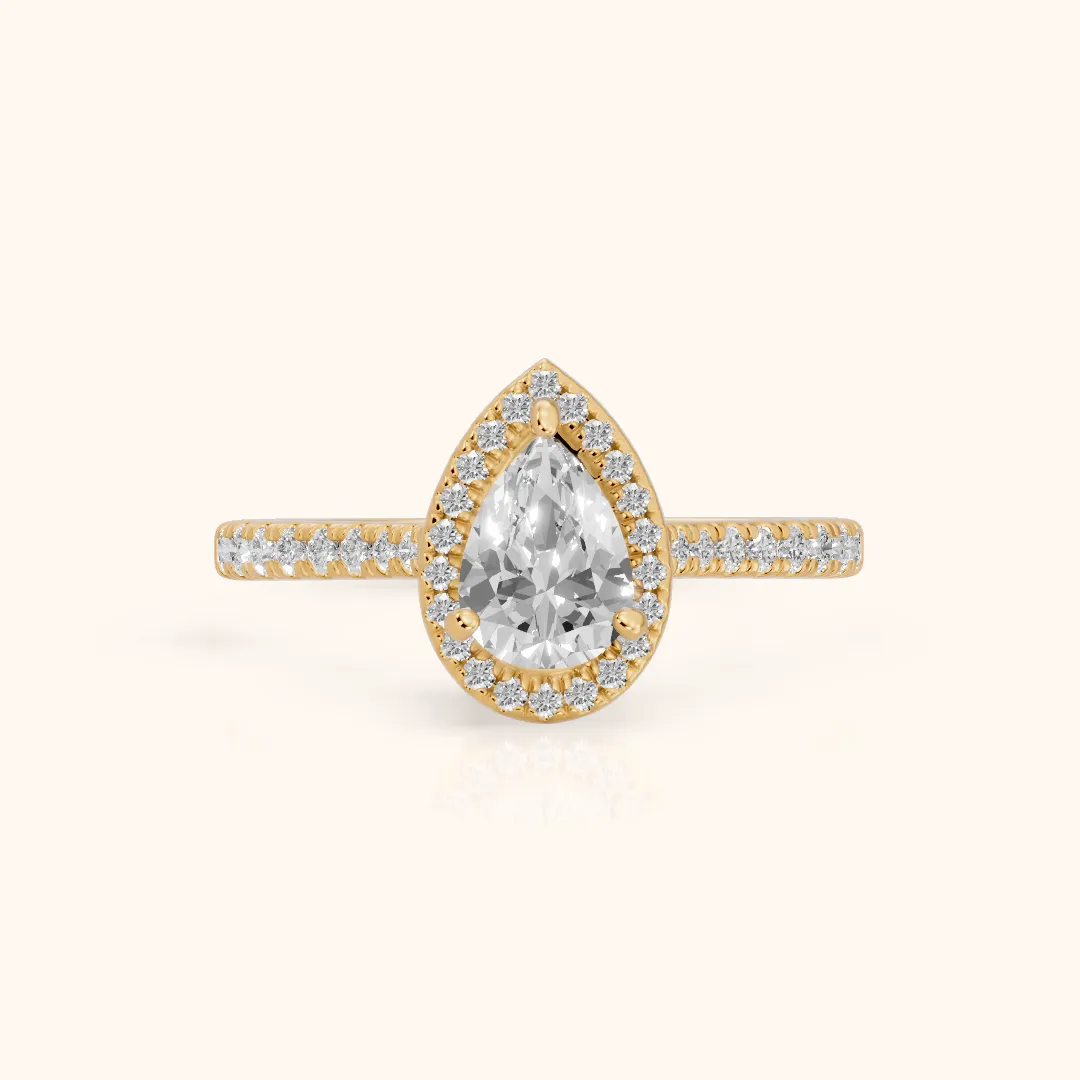 Pasco Halo Micropavé Pear Diamond Engagement Ring in Yellow Gold — view 2
