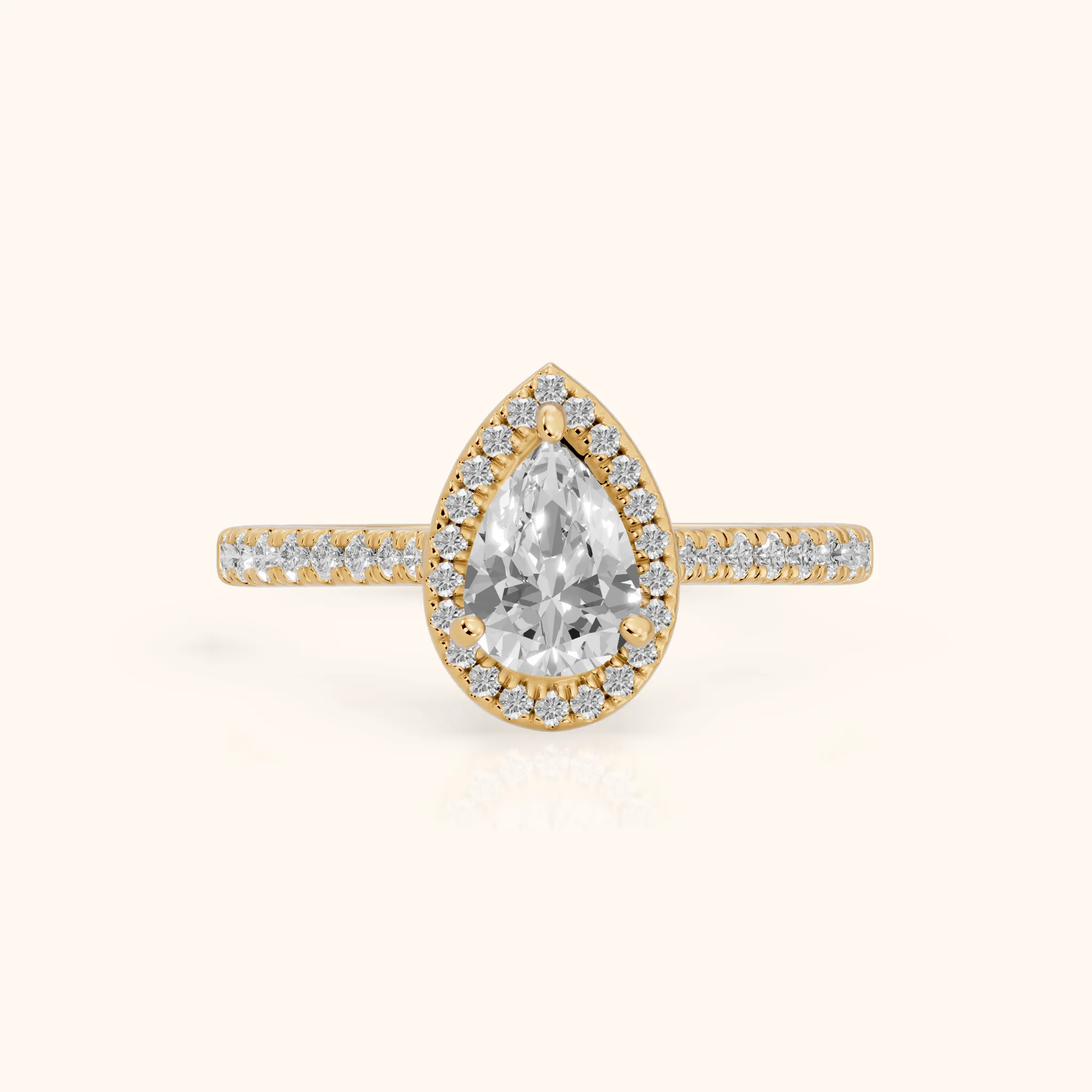 Pasco Halo Micropavé Pear Diamond Engagement Ring in Yellow Gold — view 1