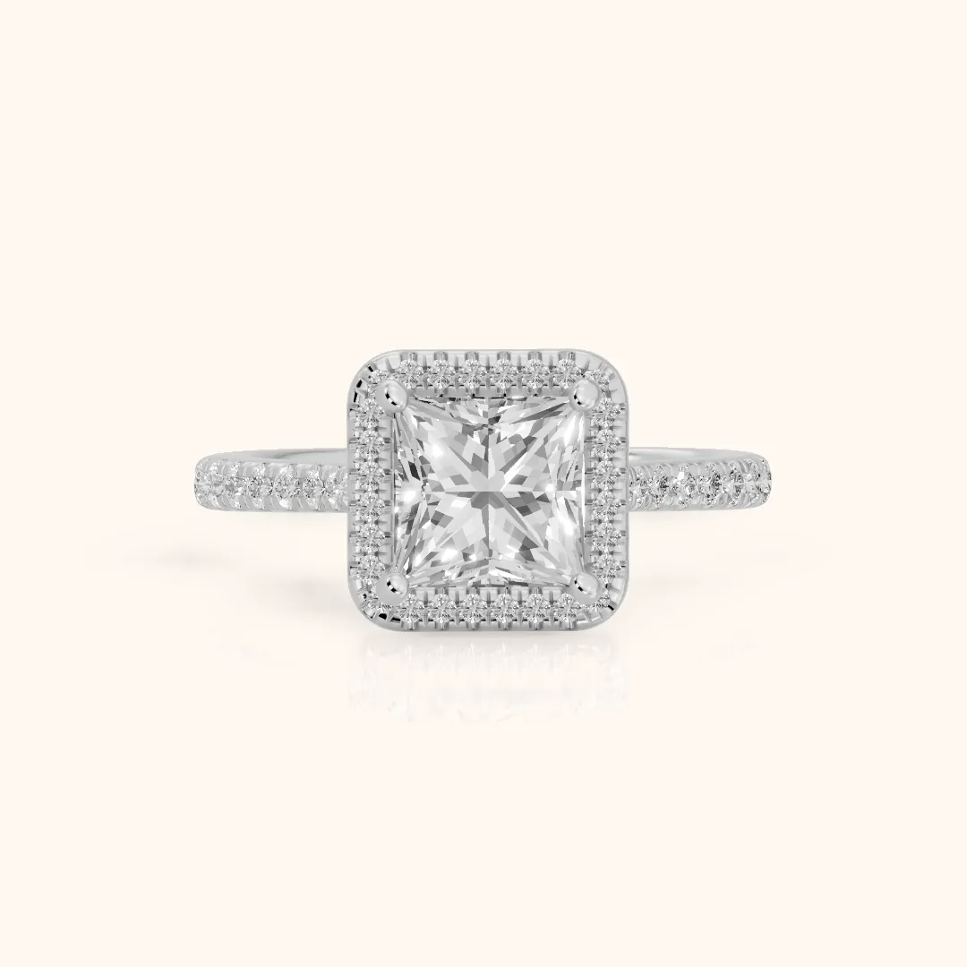Pasco Halo Micropavé Princess Diamond Engagement Ring in White Gold — view 2