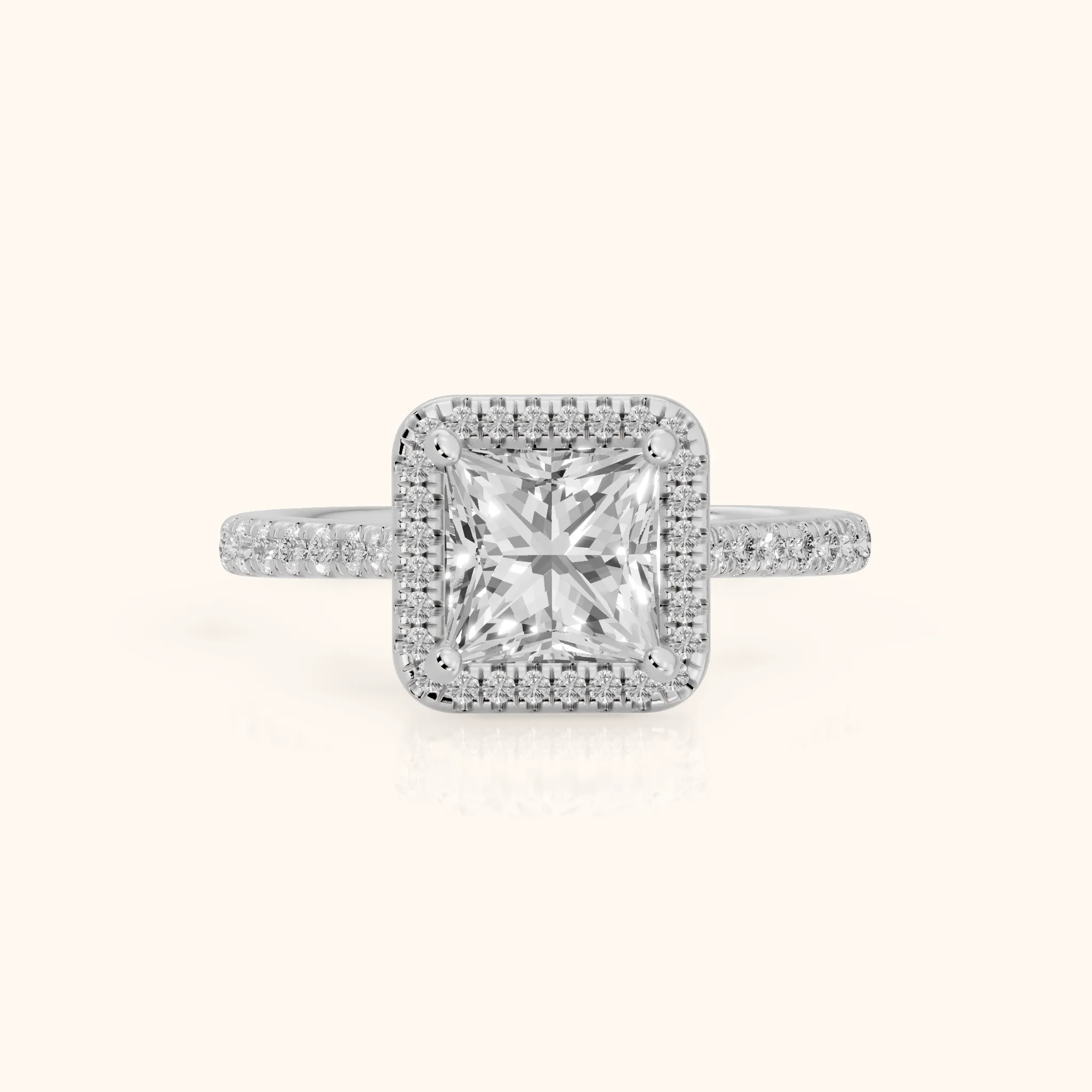 Pasco Halo Micropavé Princess Diamond Engagement Ring in White Gold — view 1