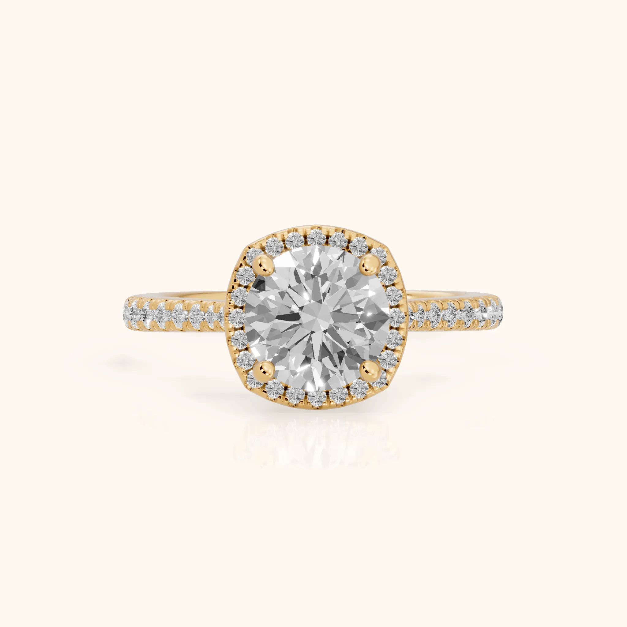 Pasco Halo Micropavé Round Diamond Engagement Ring in Yellow Gold — view 1