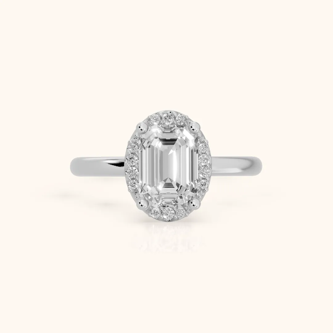 Elgin Halo Micropavé Emerald Diamond Engagement Ring in Platinum — view 2