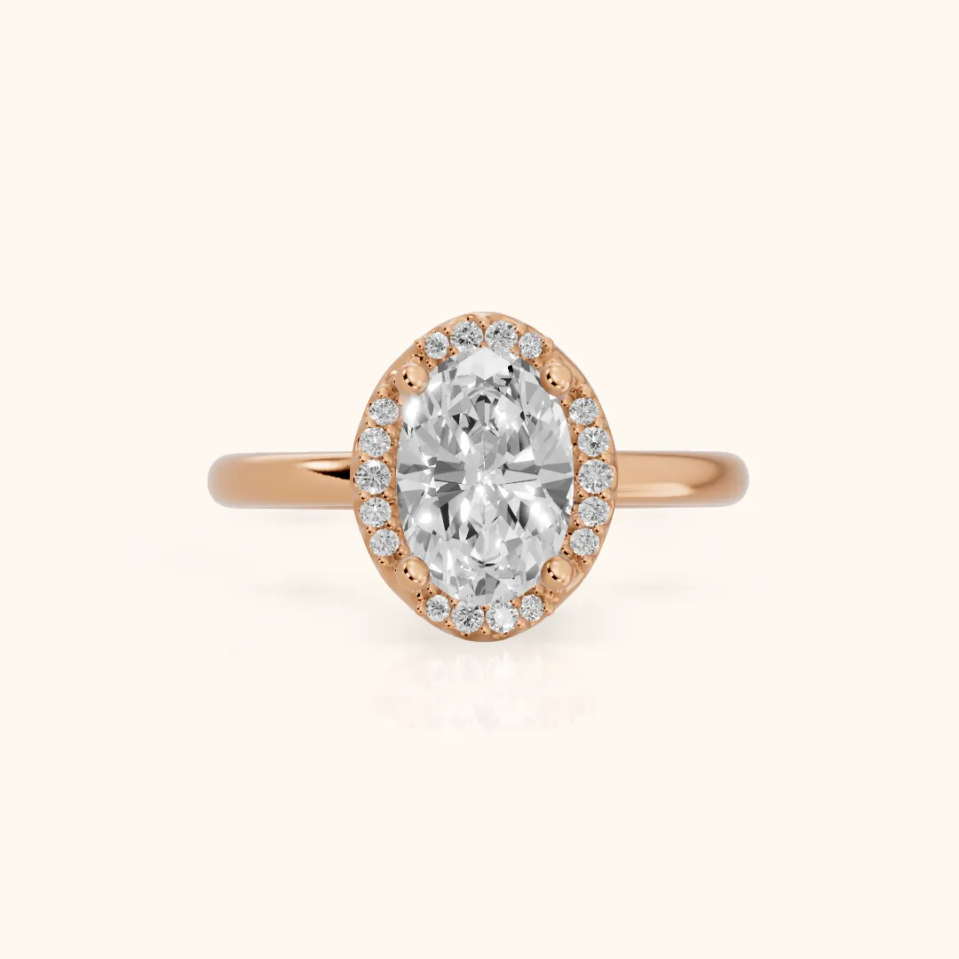 Elgin Halo Micropavé Oval Diamond Engagement Ring in Rose Gold — view 2