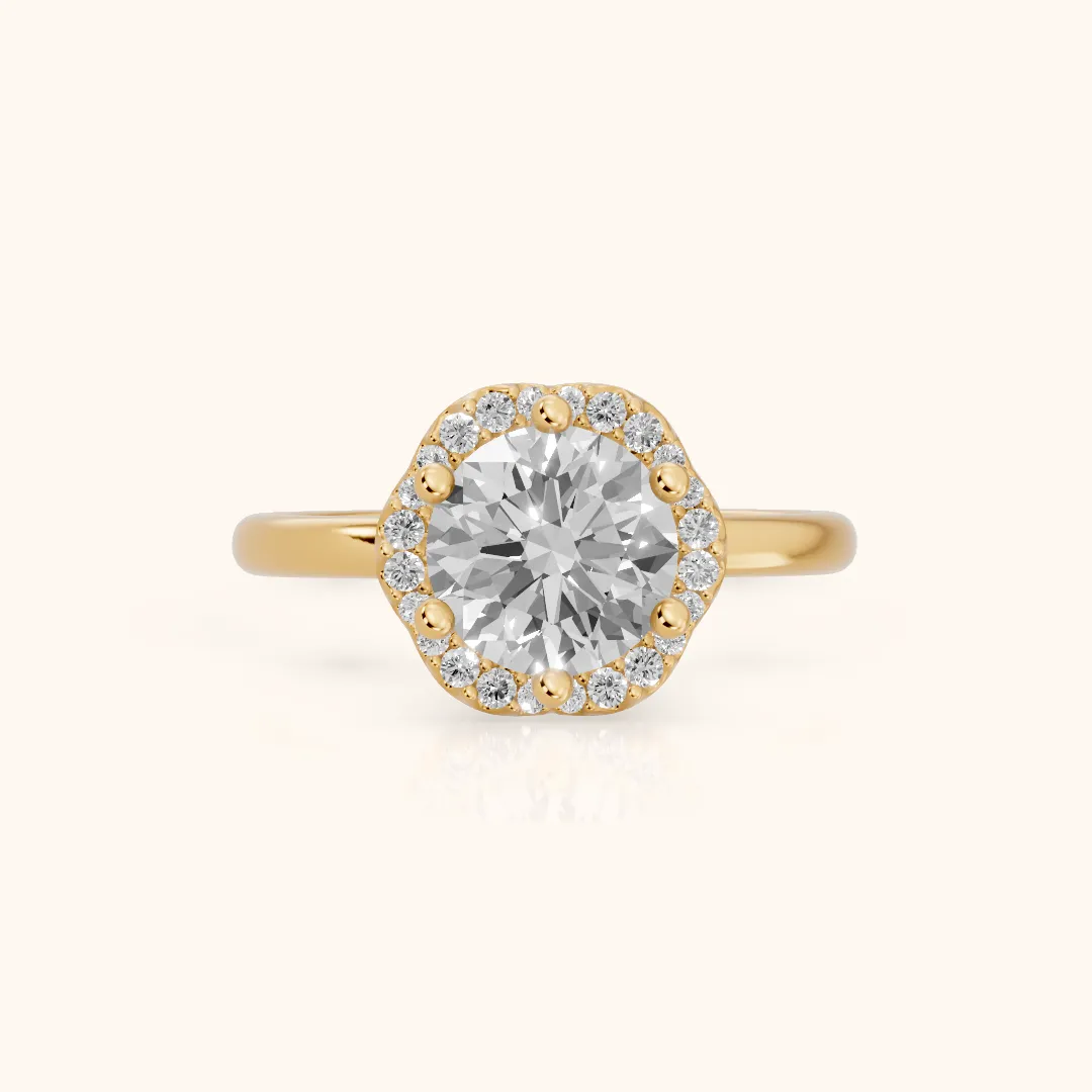 Elgin Halo Micropavé Round Diamond Engagement Ring in Yellow Gold — view 2