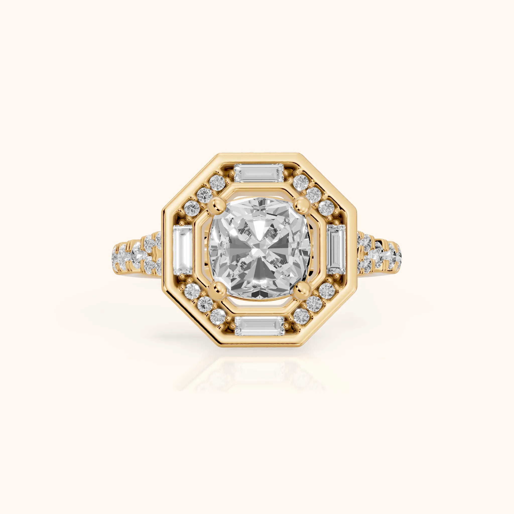 Berea Deco Halo Cushion Diamond Engagement Ring in Yellow Gold — view 1