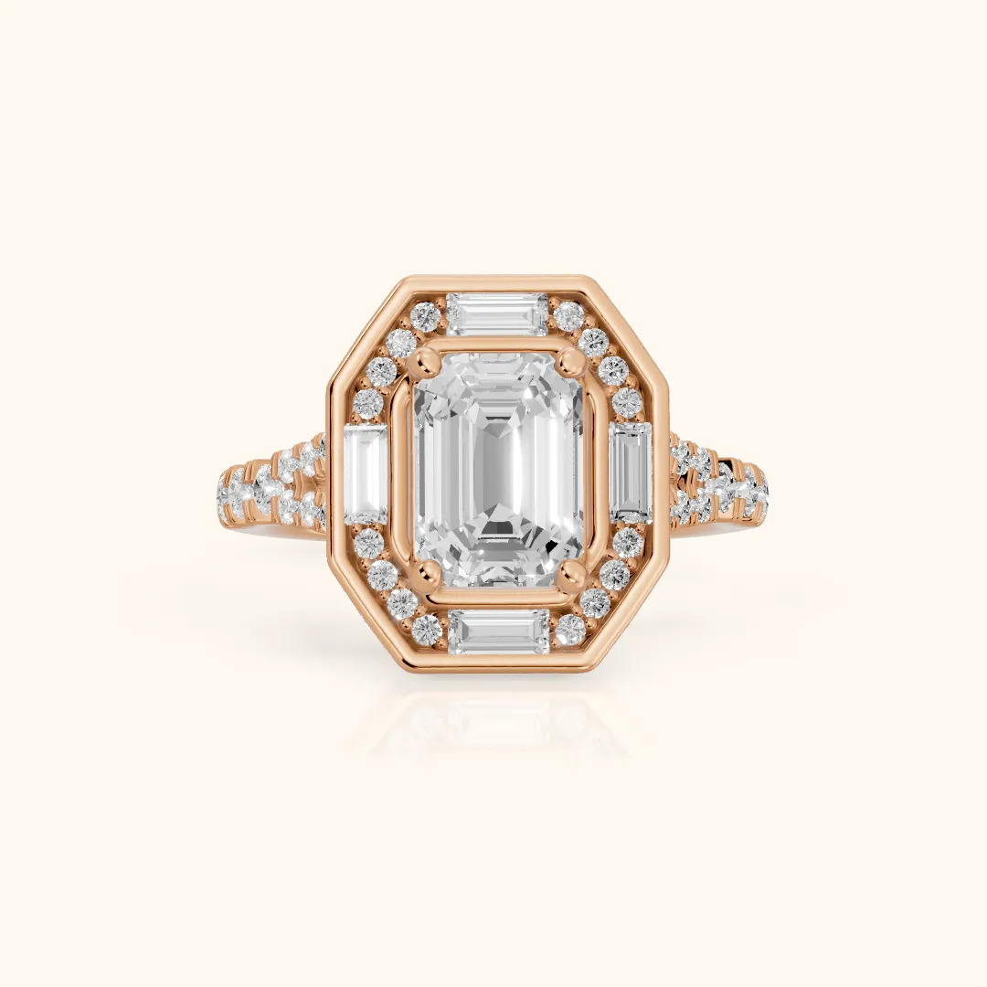 Berea Deco Halo Emerald Diamond Engagement Ring in Rose Gold — view 2