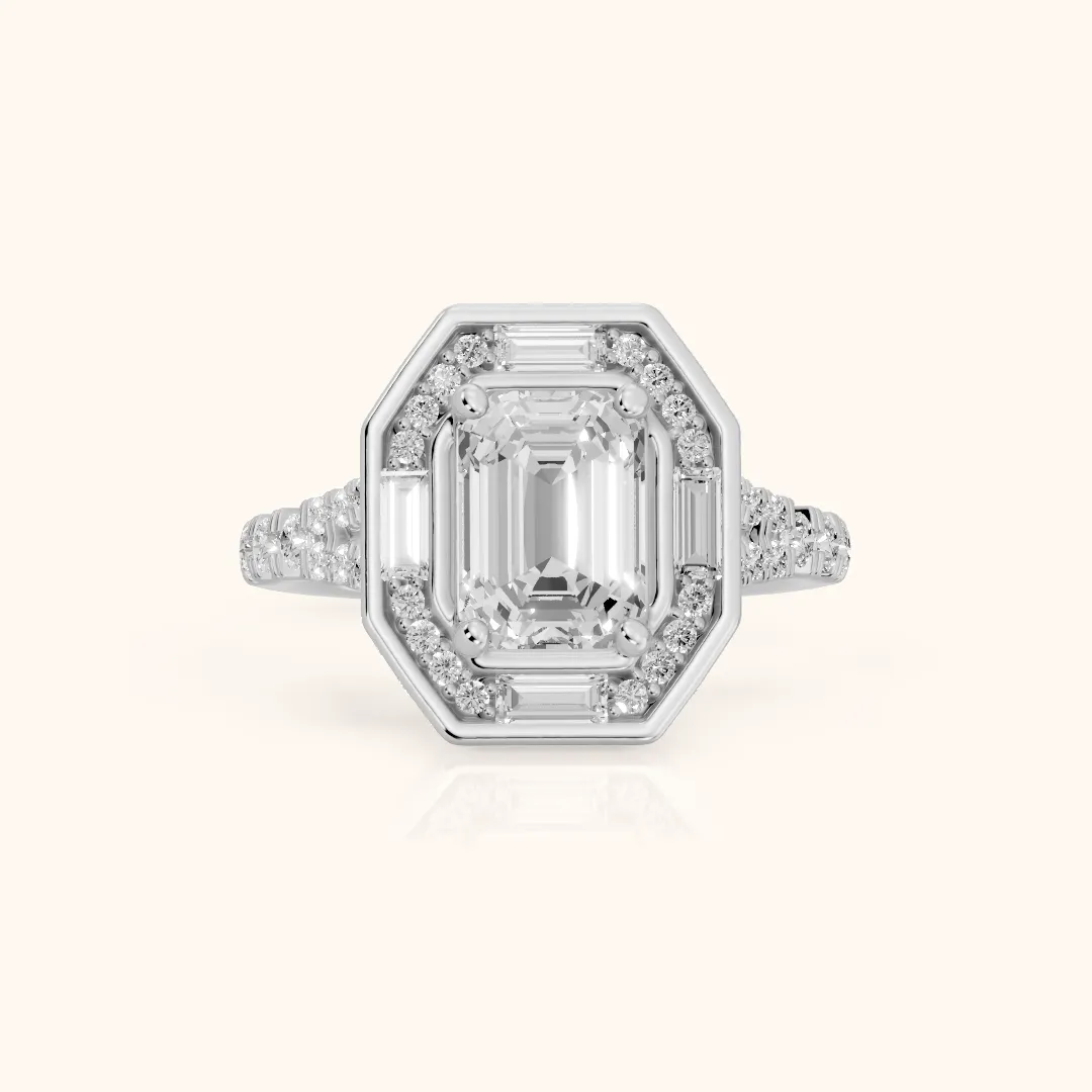 Berea Deco Halo Emerald Diamond Engagement Ring in Platinum — view 2