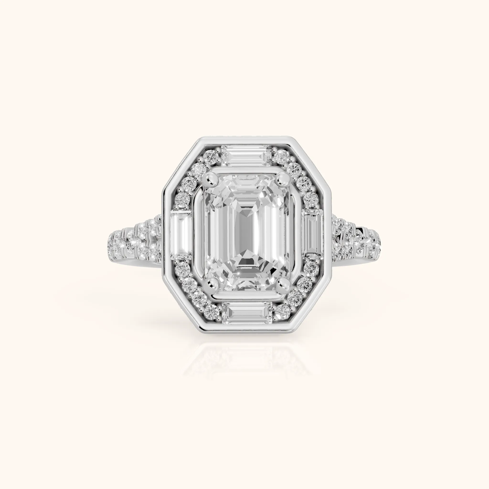 Berea Deco Halo Emerald Diamond Engagement Ring in Platinum — view 1