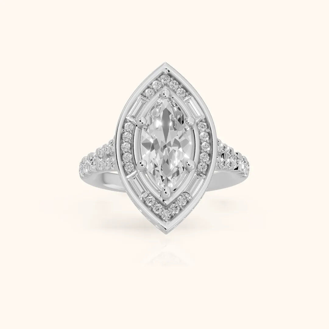 Berea Deco Halo Marquise Diamond Engagement Ring in Silver — view 2