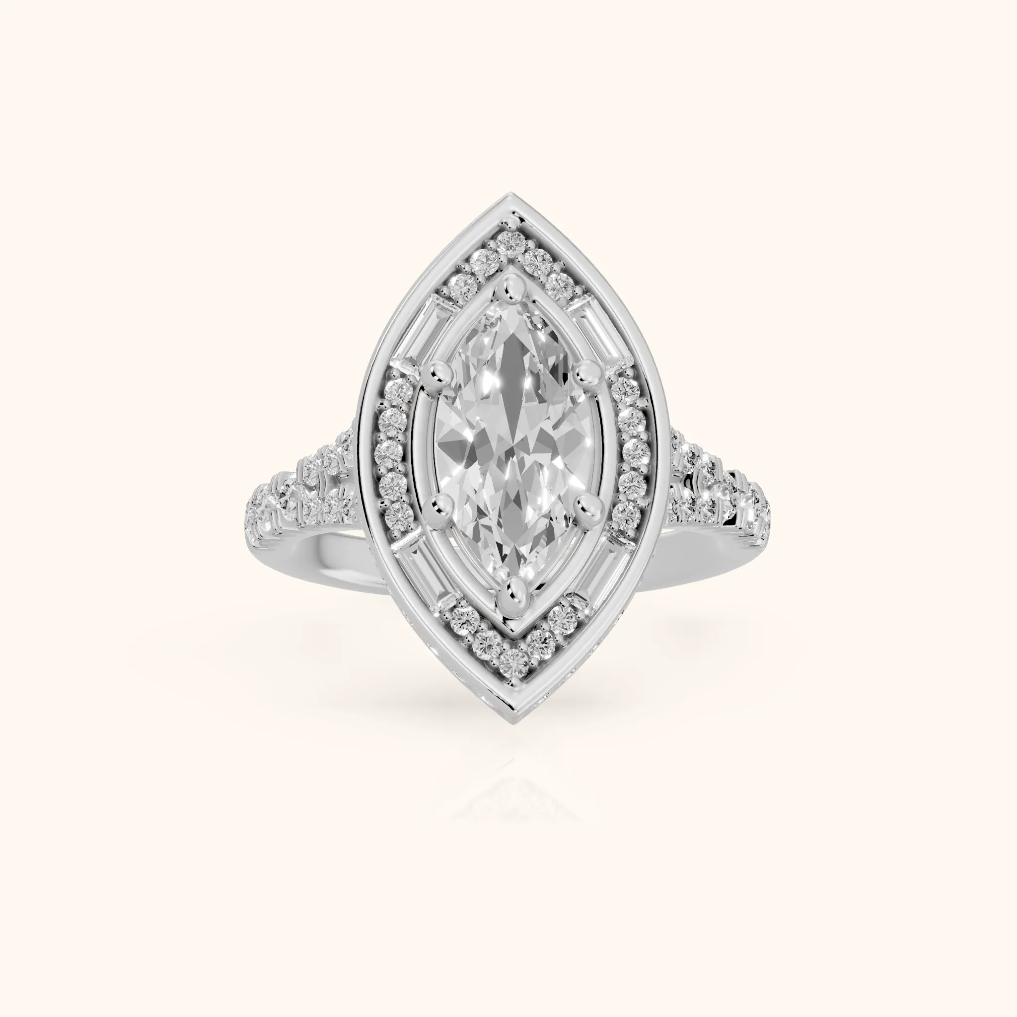 Berea Deco Halo Marquise Diamond Engagement Ring in Silver — view 1