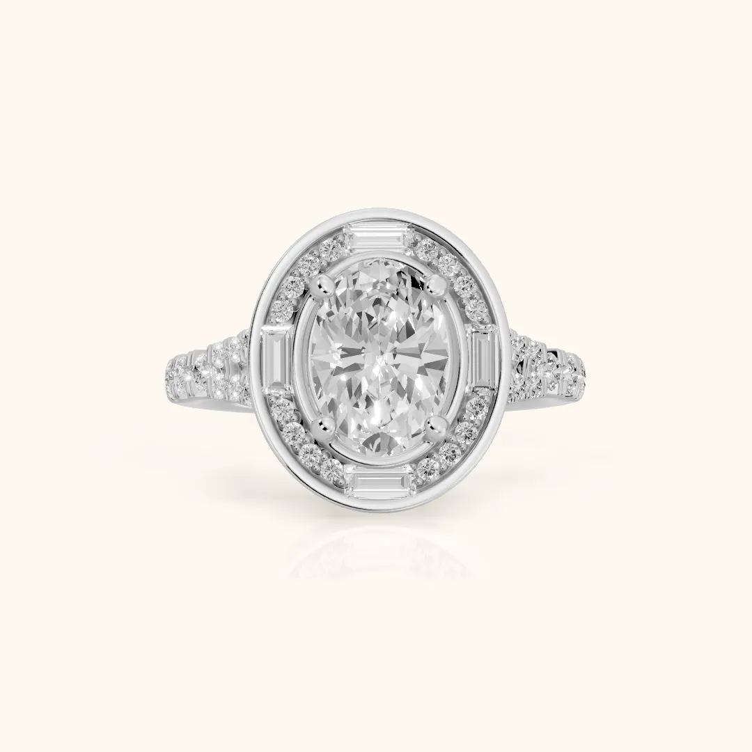 Berea Deco Halo Oval Diamond Engagement Ring in Silver — view 2