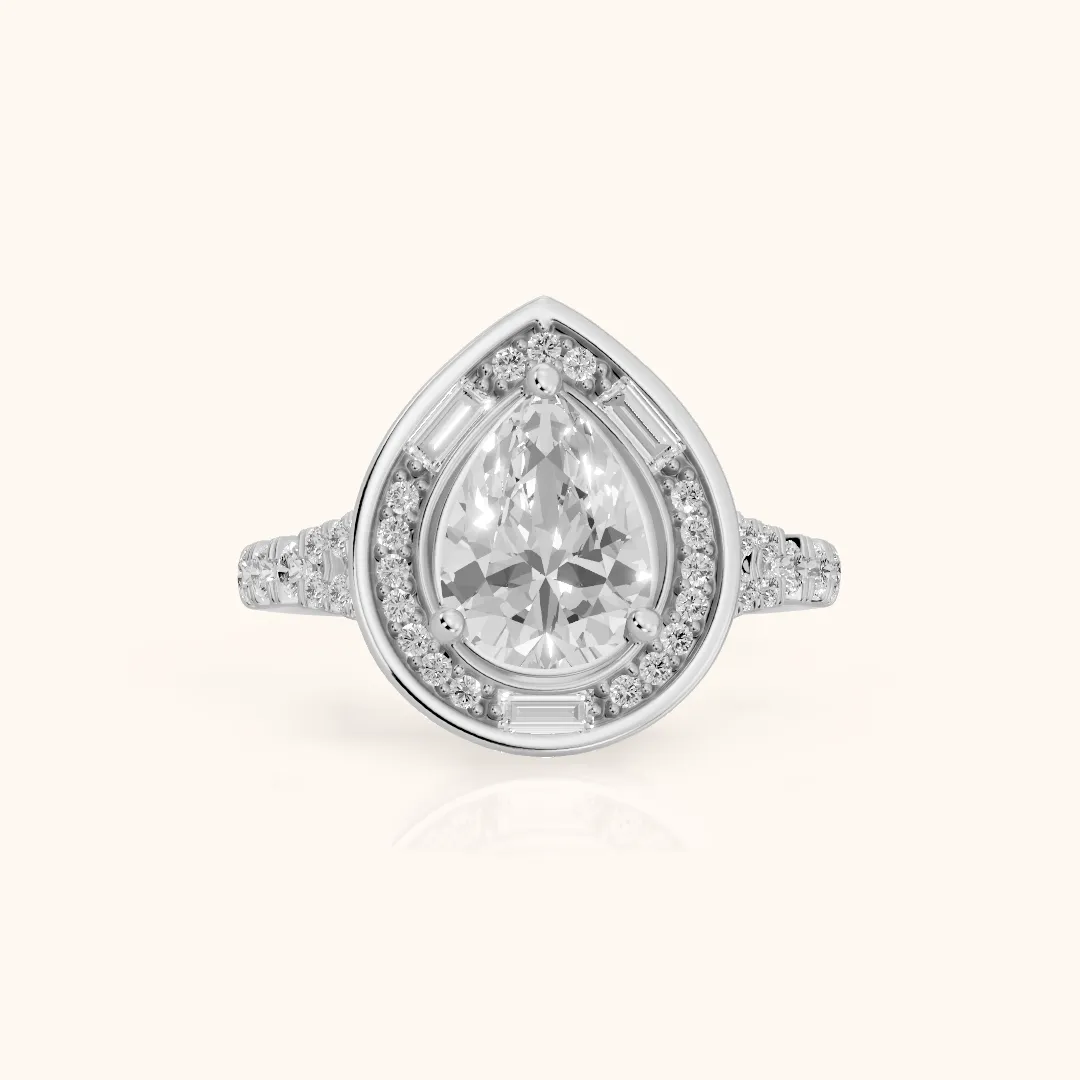 Berea Deco Halo Pear Diamond Engagement Ring in Silver — view 2