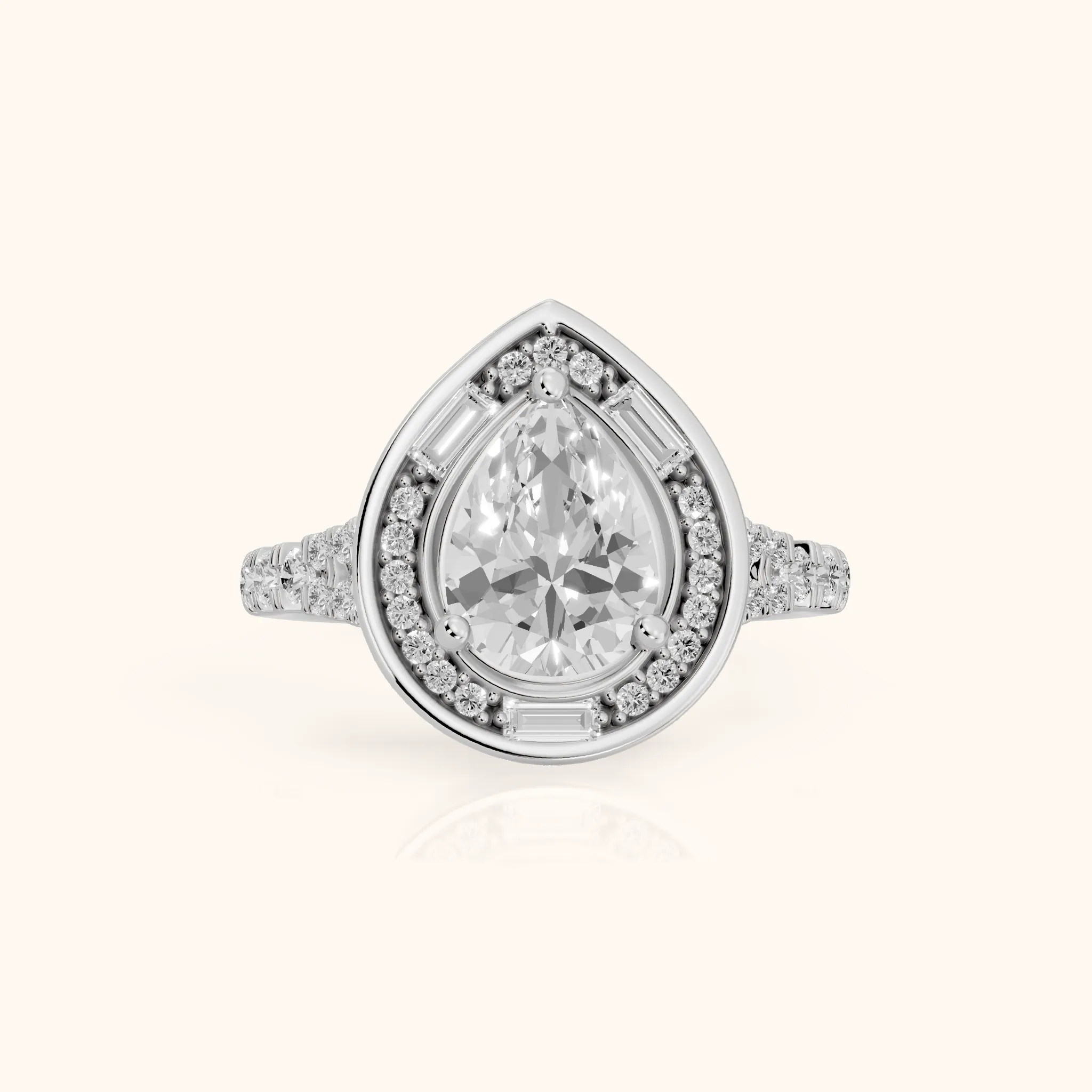 Berea Deco Halo Pear Diamond Engagement Ring in Silver — view 1