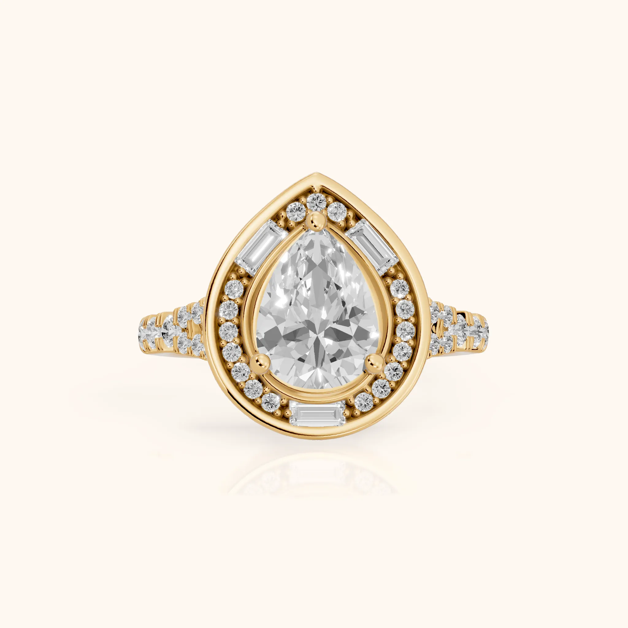 Berea Deco Halo Pear Diamond Engagement Ring in Yellow Gold — view 1