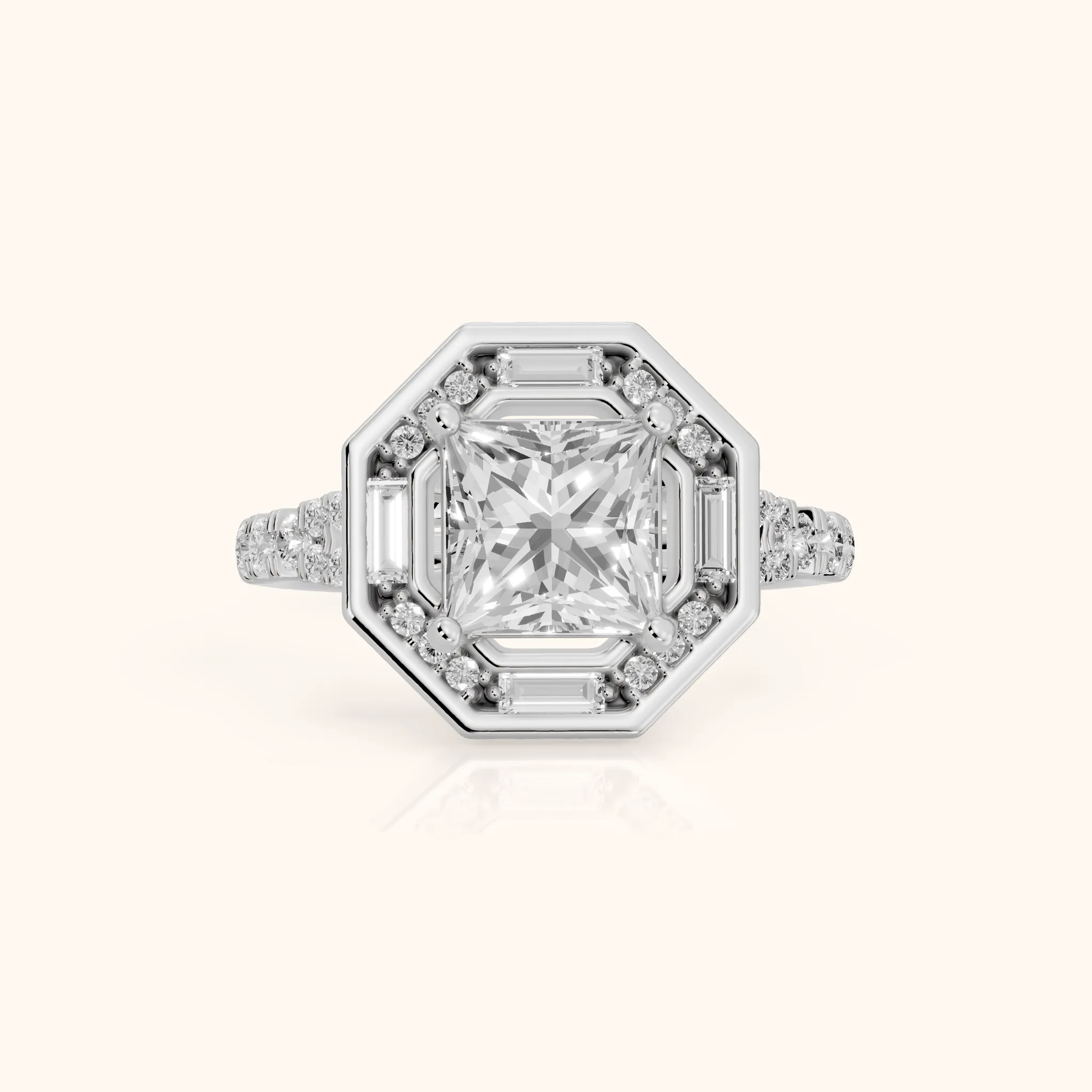 Berea Deco Halo Princess Diamond Engagement Ring in White Gold — view 1