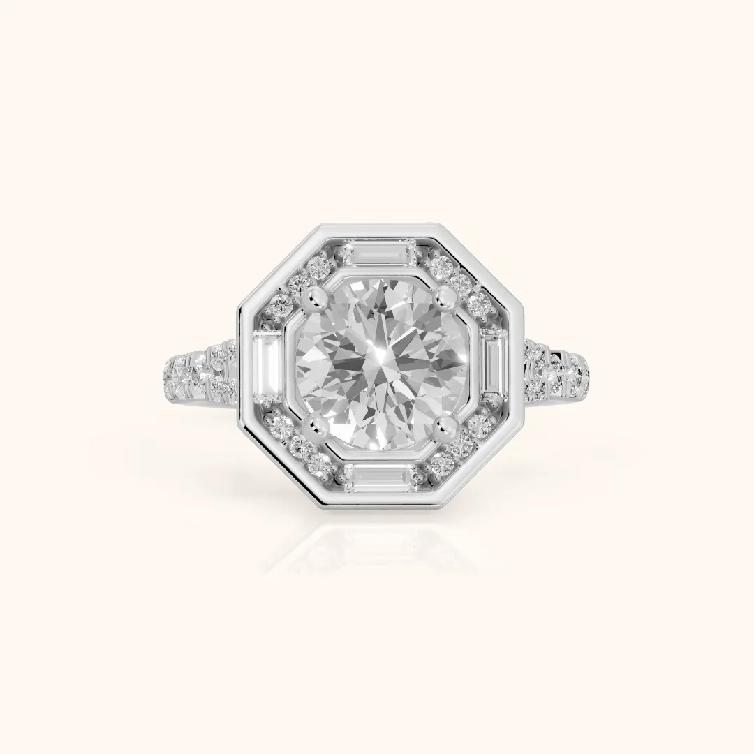 Berea Deco Halo Round Diamond Engagement Ring in Platinum — view 2