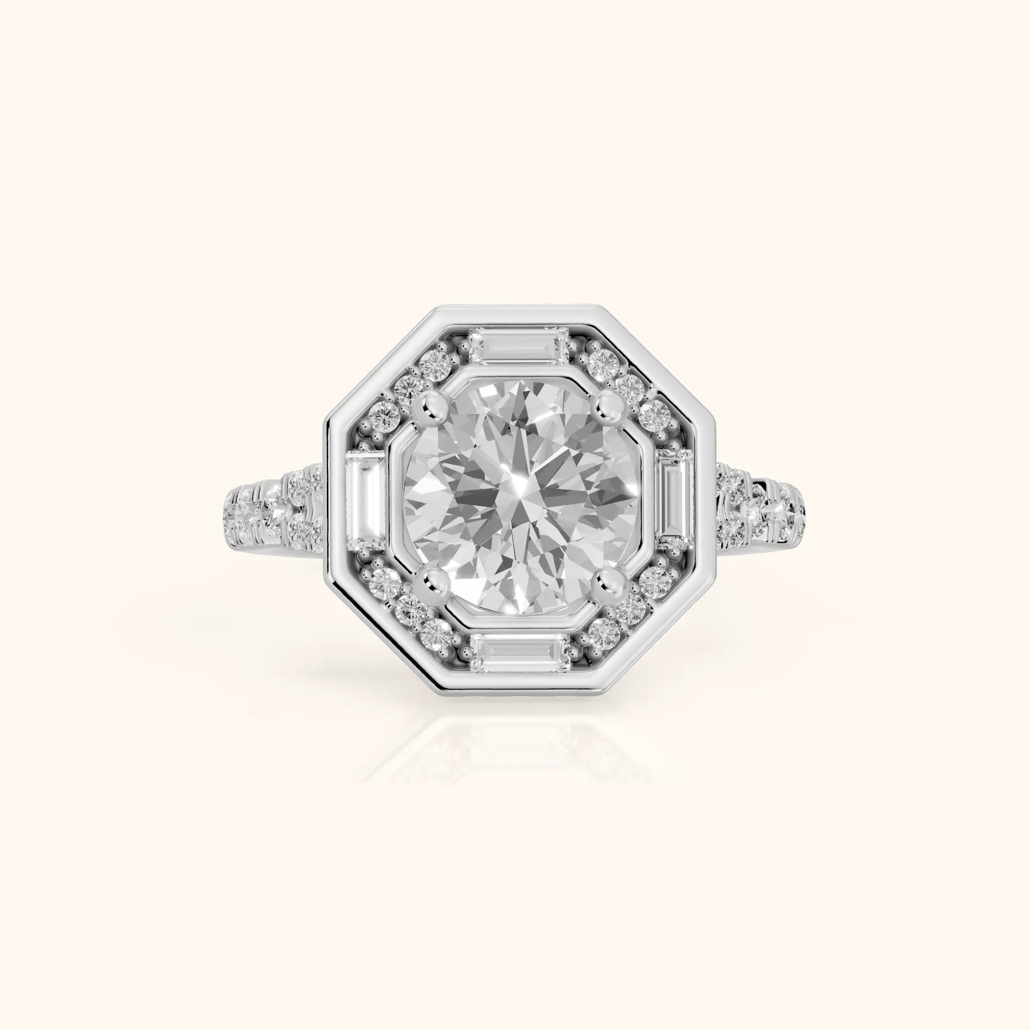 Berea Deco Halo Round Diamond Engagement Ring in Platinum — view 1