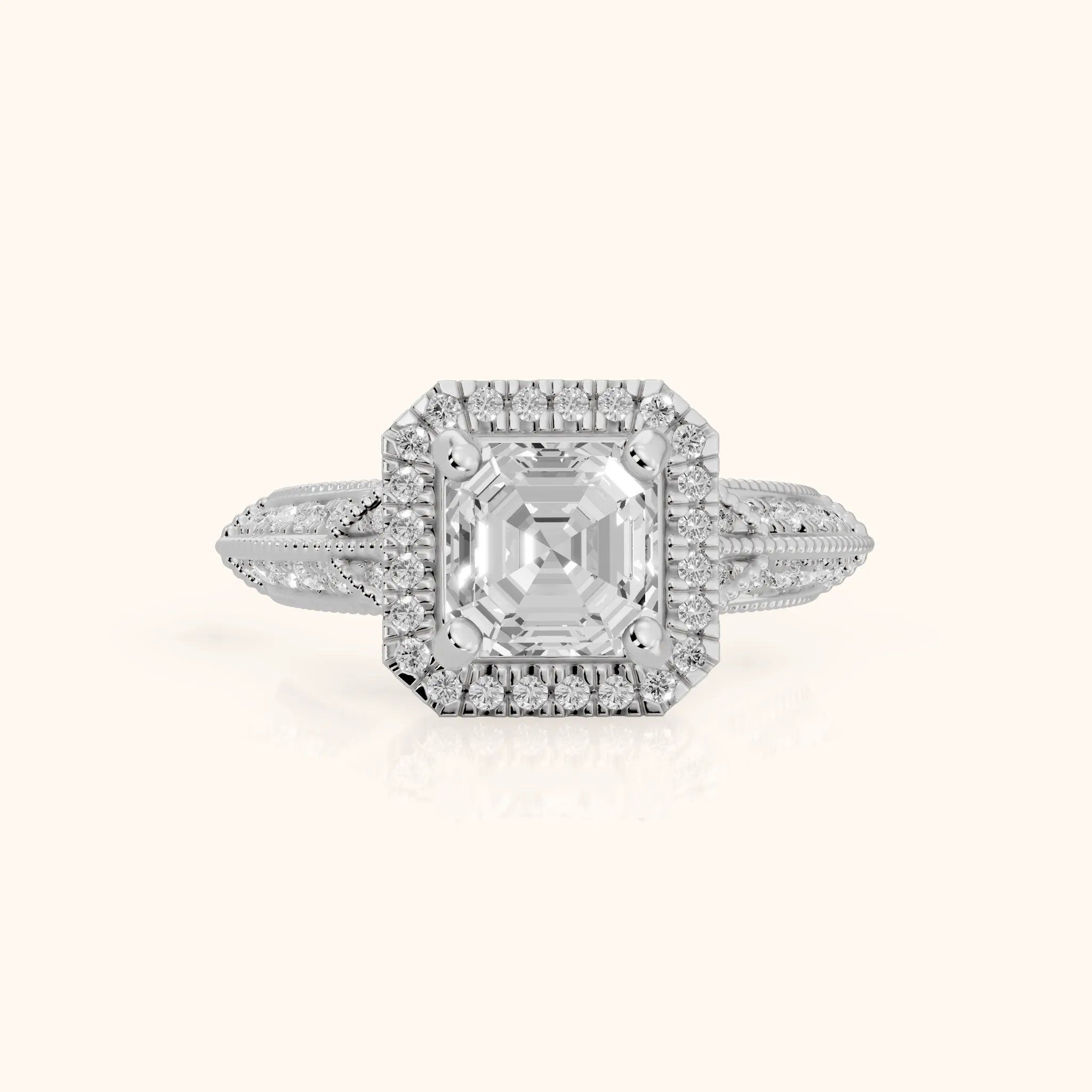 Logan Milgrain Halo Asscher Diamond Engagement Ring in Platinum — view 1