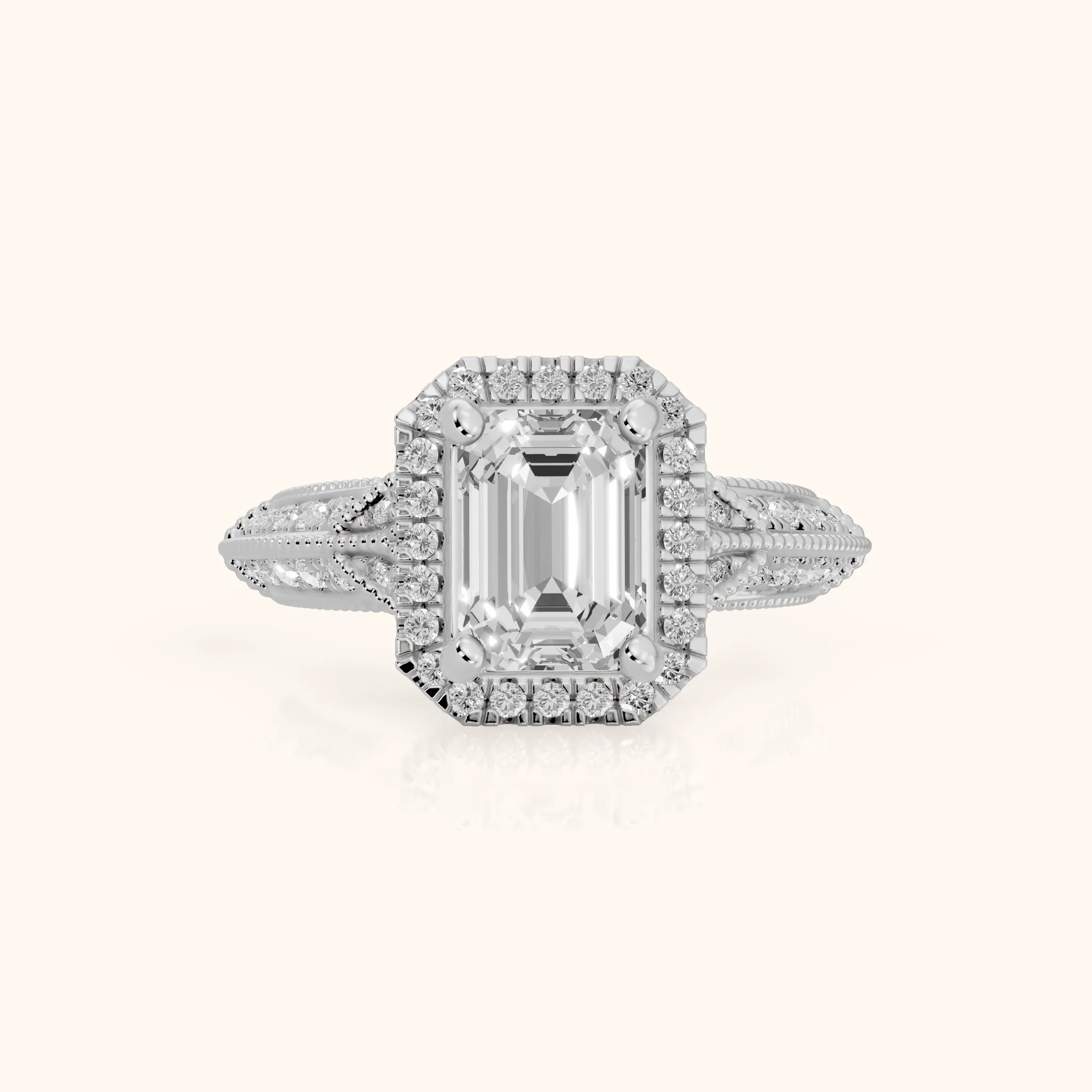 Logan Milgrain Halo Emerald Diamond Engagement Ring in Silver — view 1