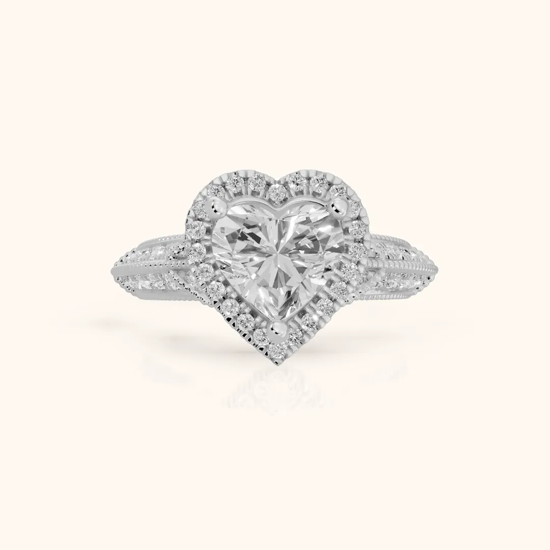 Logan Milgrain Halo Heart Diamond Engagement Ring in White Gold — view 2