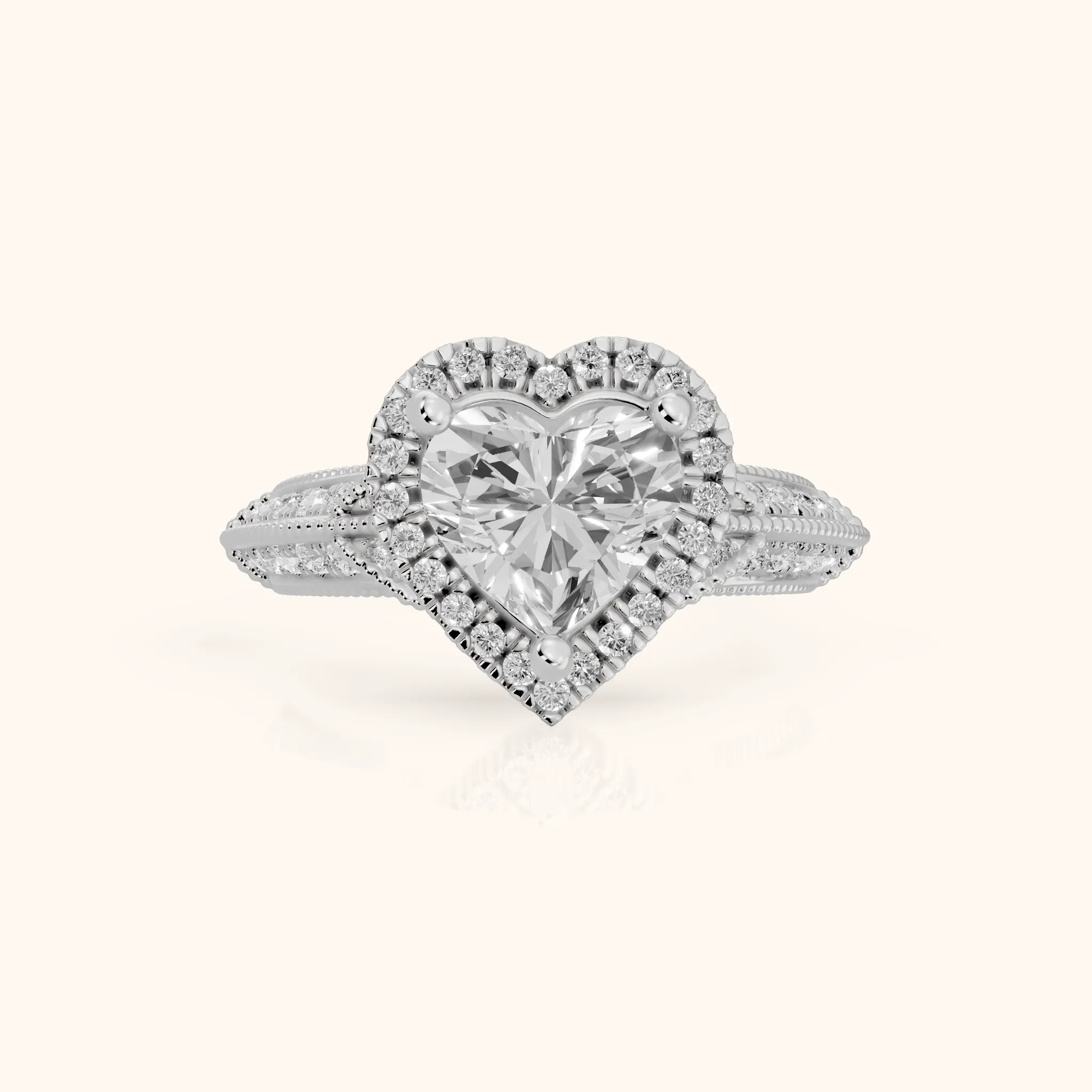 Logan Milgrain Halo Heart Diamond Engagement Ring in White Gold — view 1