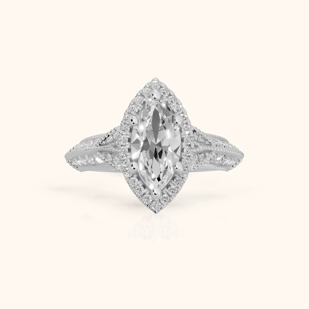 Logan Milgrain Halo Marquise Diamond Engagement Ring in Silver — view 2