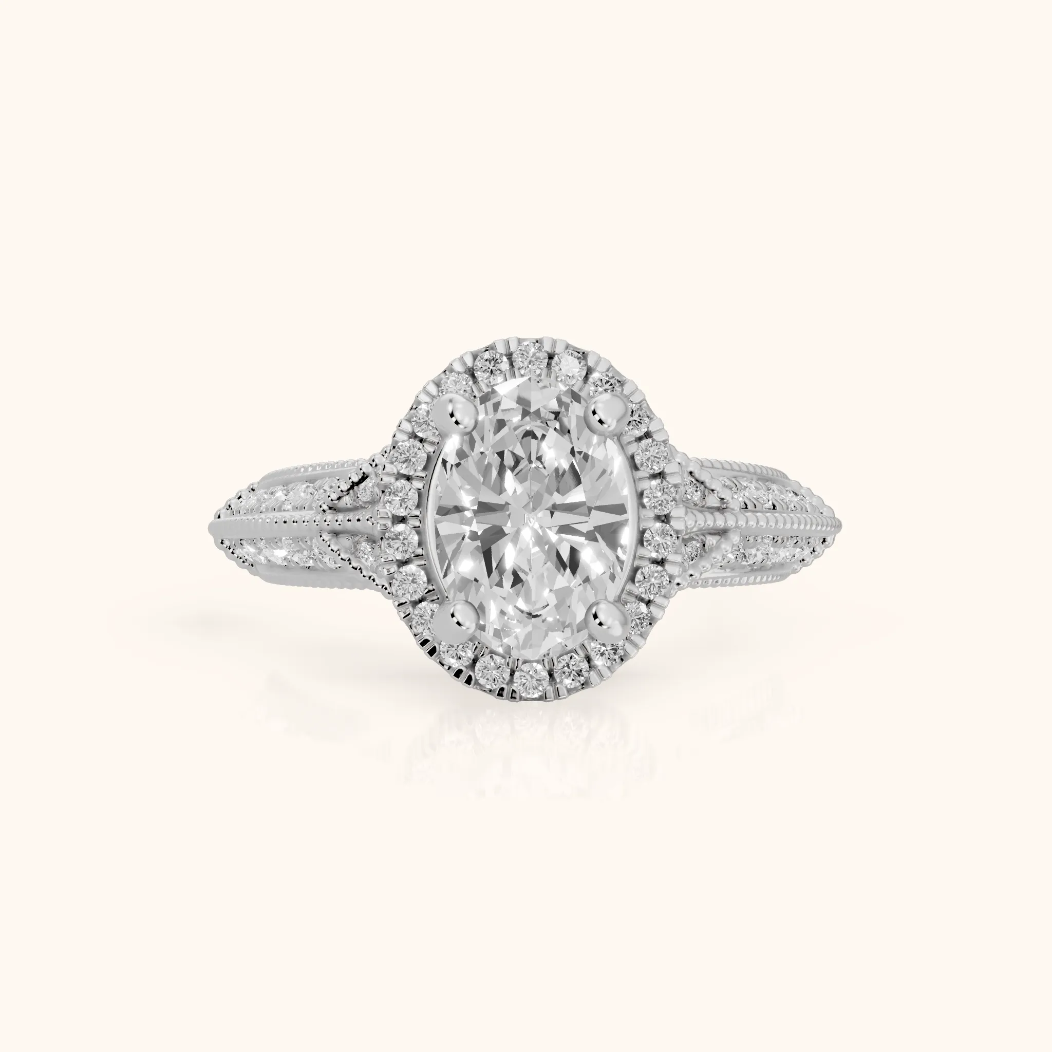 Logan Milgrain Halo Oval Diamond Engagement Ring in White Gold — view 1