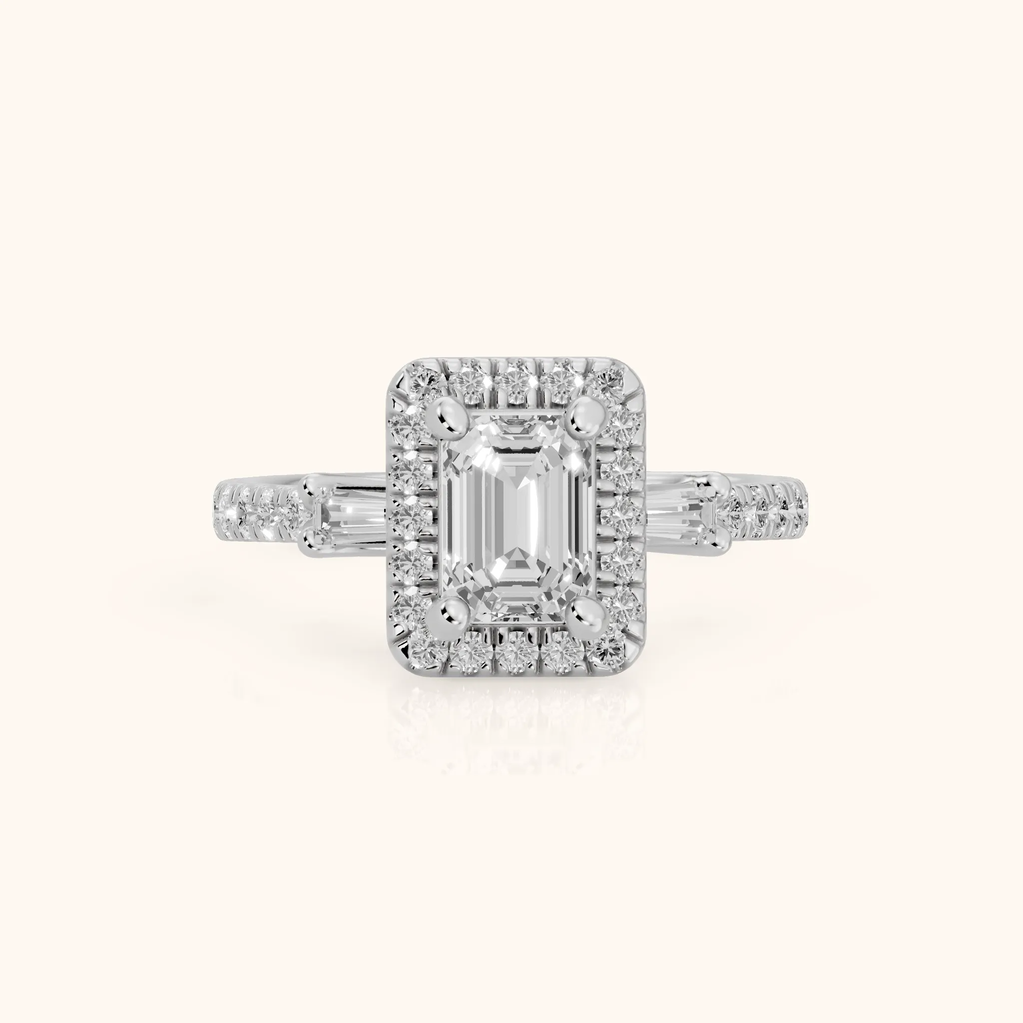 Provo Baguette Halo Emerald Diamond Engagement Ring in Platinum — view 1