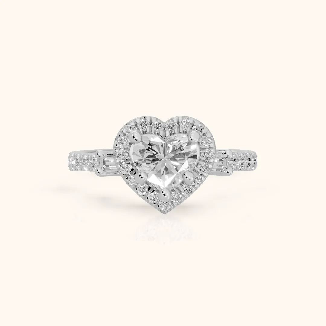 Provo Baguette Halo Heart Diamond Engagement Ring in Platinum — view 2