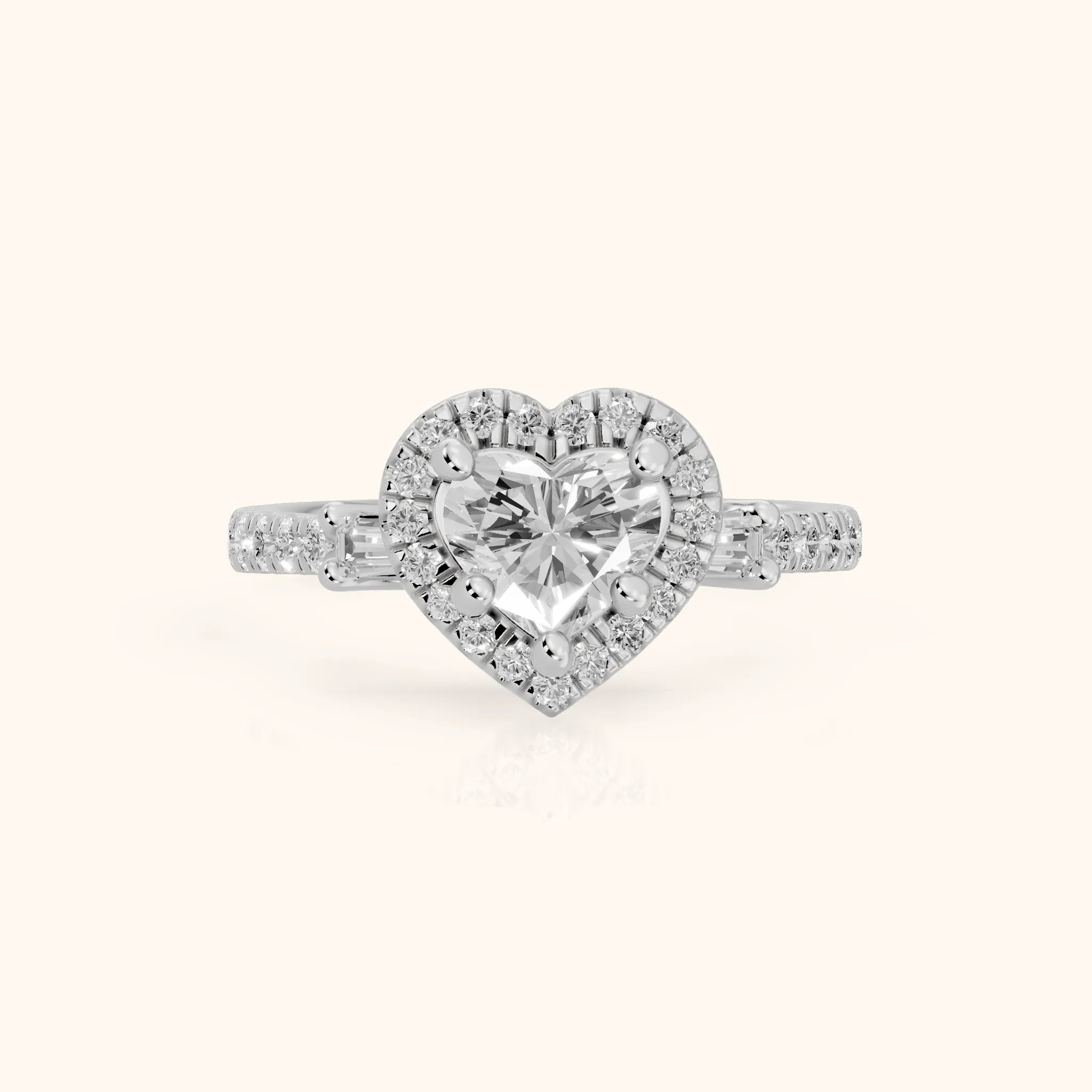 Provo Baguette Halo Heart Diamond Engagement Ring in Platinum — view 1