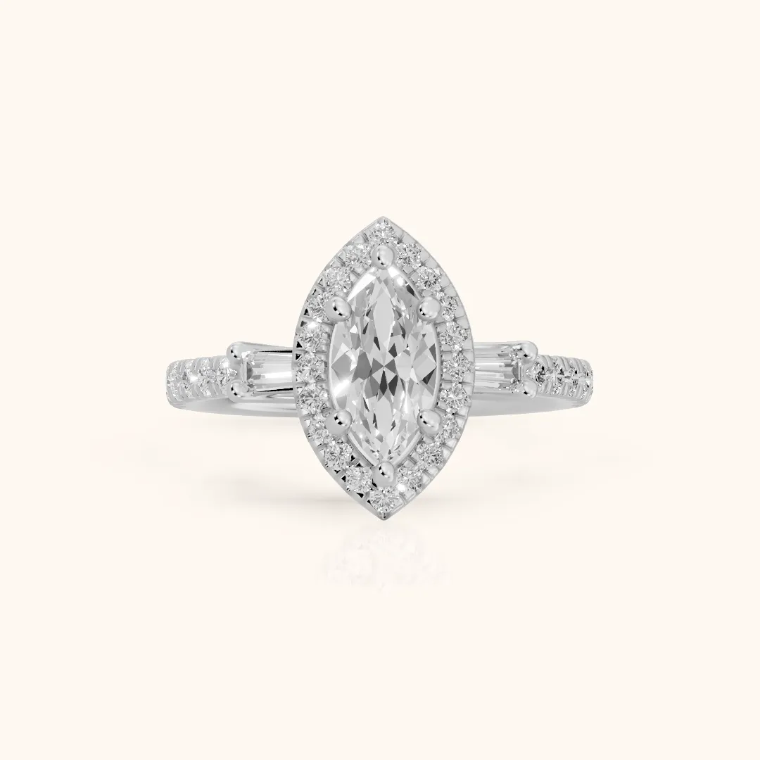 Provo Baguette Halo Marquise Diamond Engagement Ring in Silver — view 2