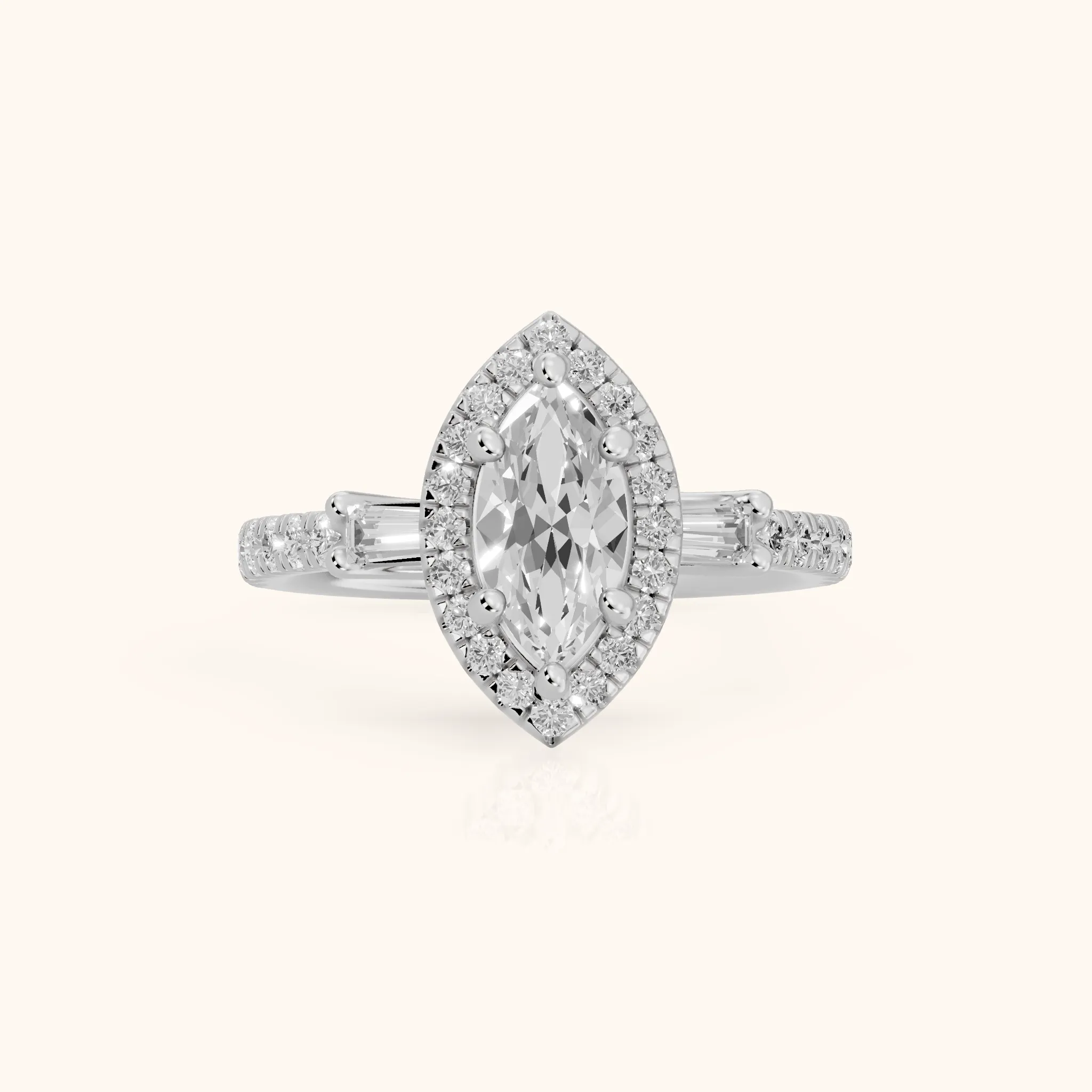 Provo Baguette Halo Marquise Diamond Engagement Ring in Silver — view 1
