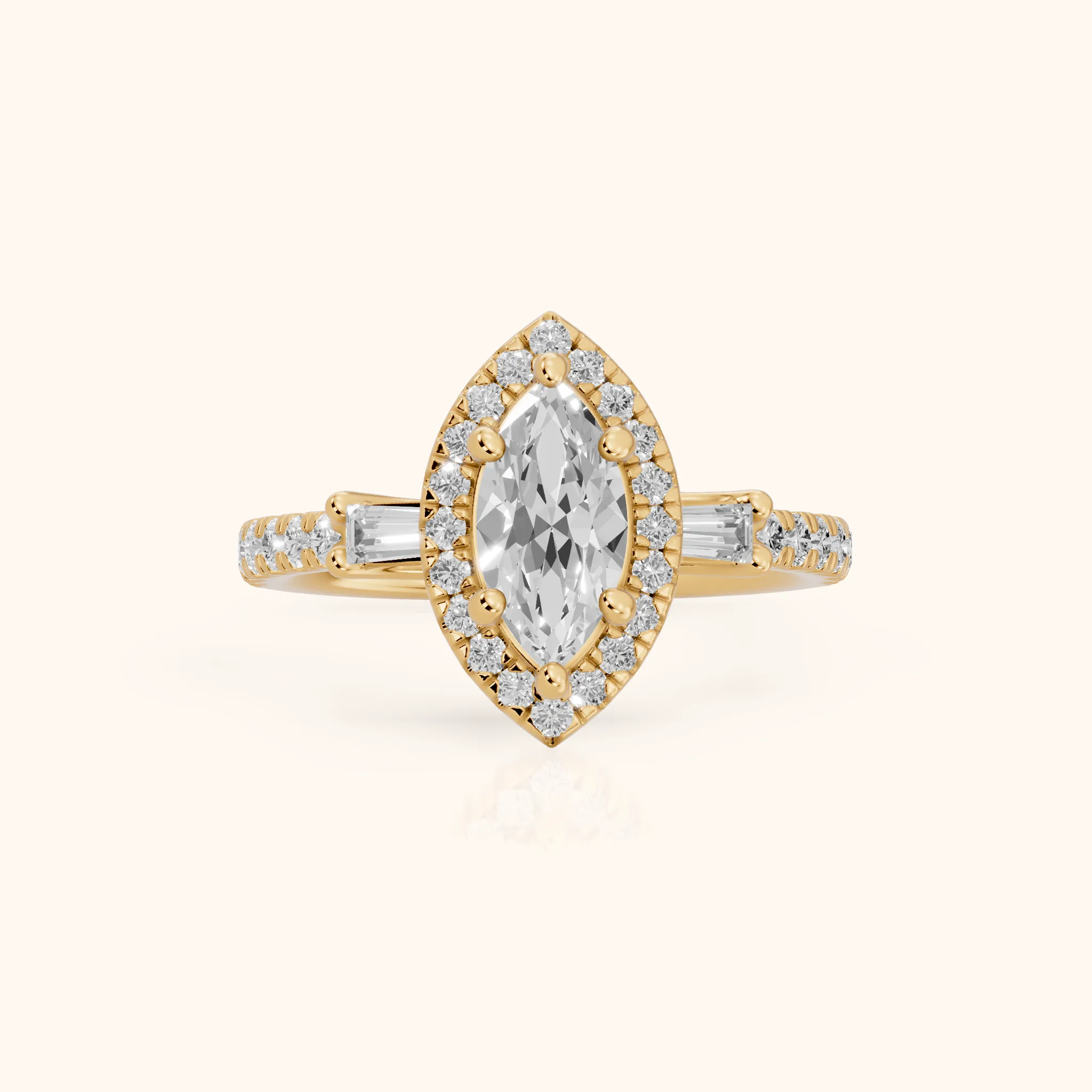 Provo Baguette Halo Marquise Diamond Engagement Ring in Yellow Gold — view 1
