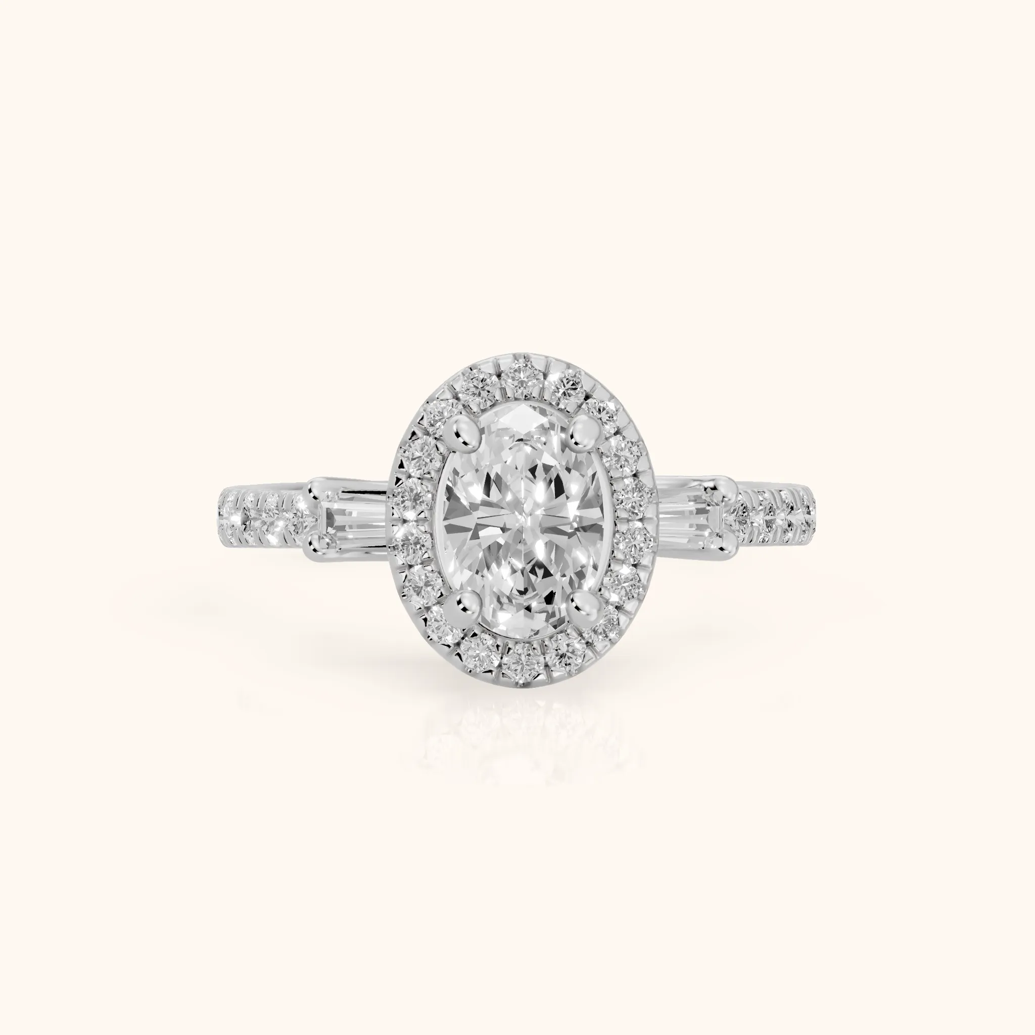 Provo Baguette Halo Oval Diamond Engagement Ring in Silver — view 1