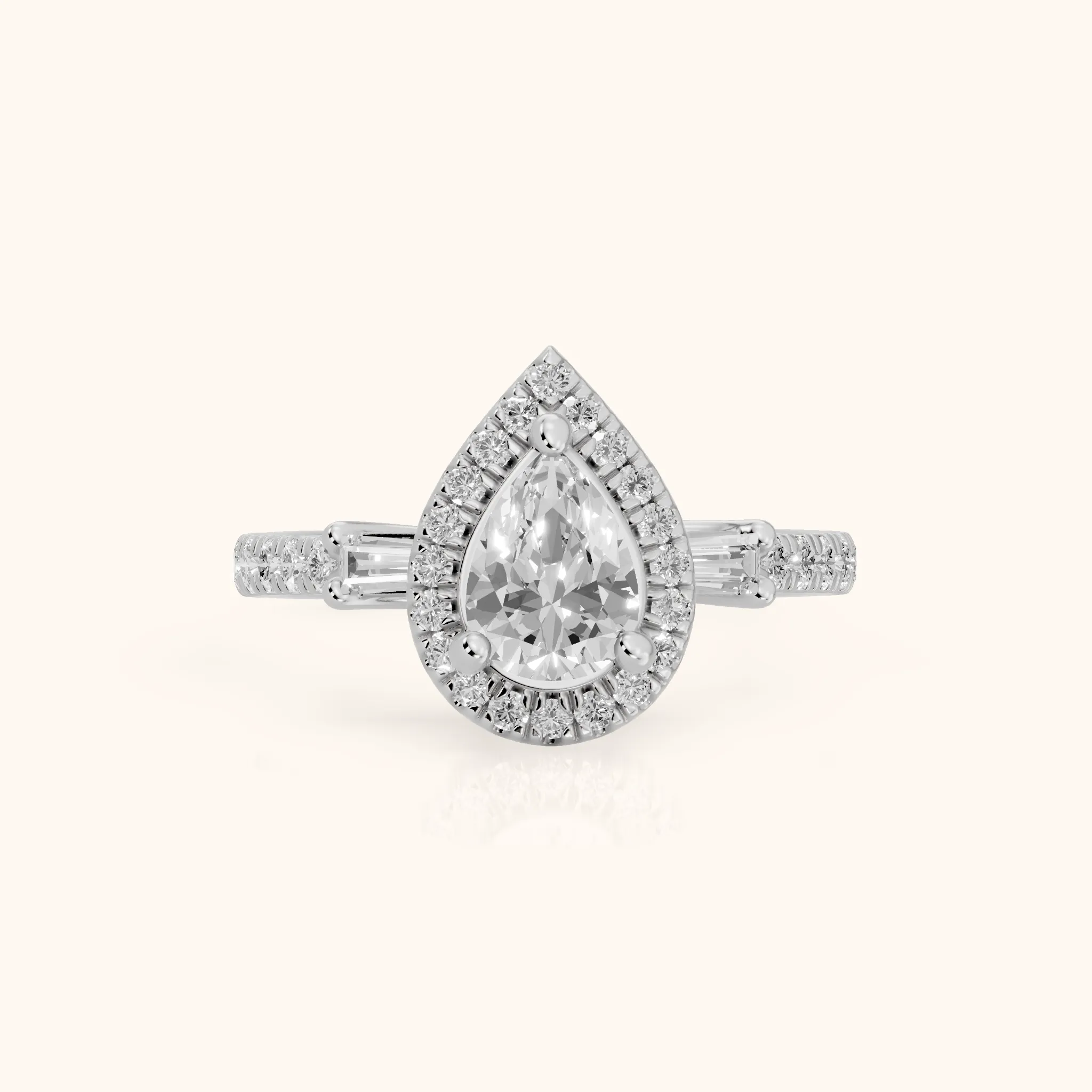 Provo Baguette Halo Pear Diamond Engagement Ring in Silver — view 1