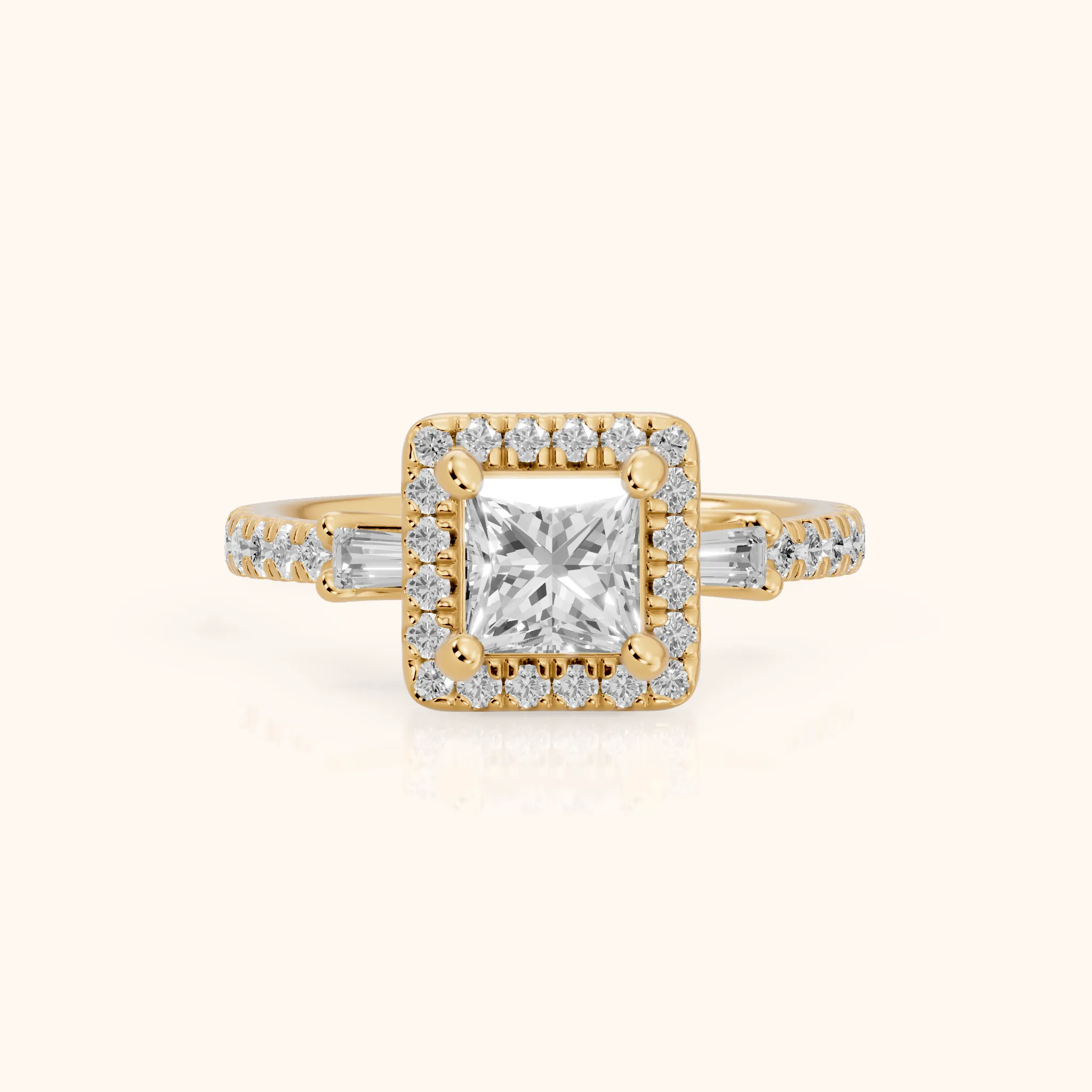 Provo Baguette Halo Princess Diamond Engagement Ring in Yellow Gold — view 1