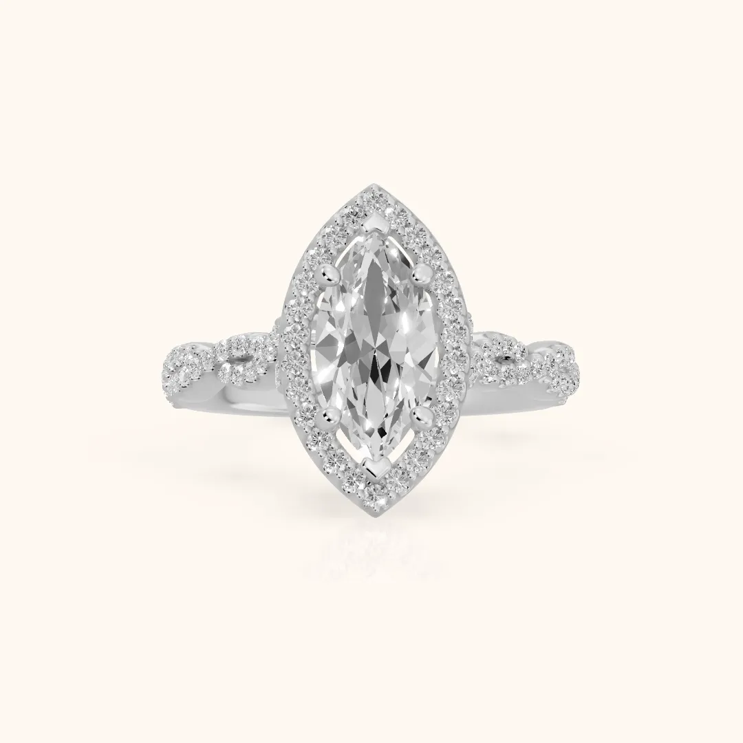 Ogden Twist Halo Marquise Diamond Engagement Ring in Silver — view 2